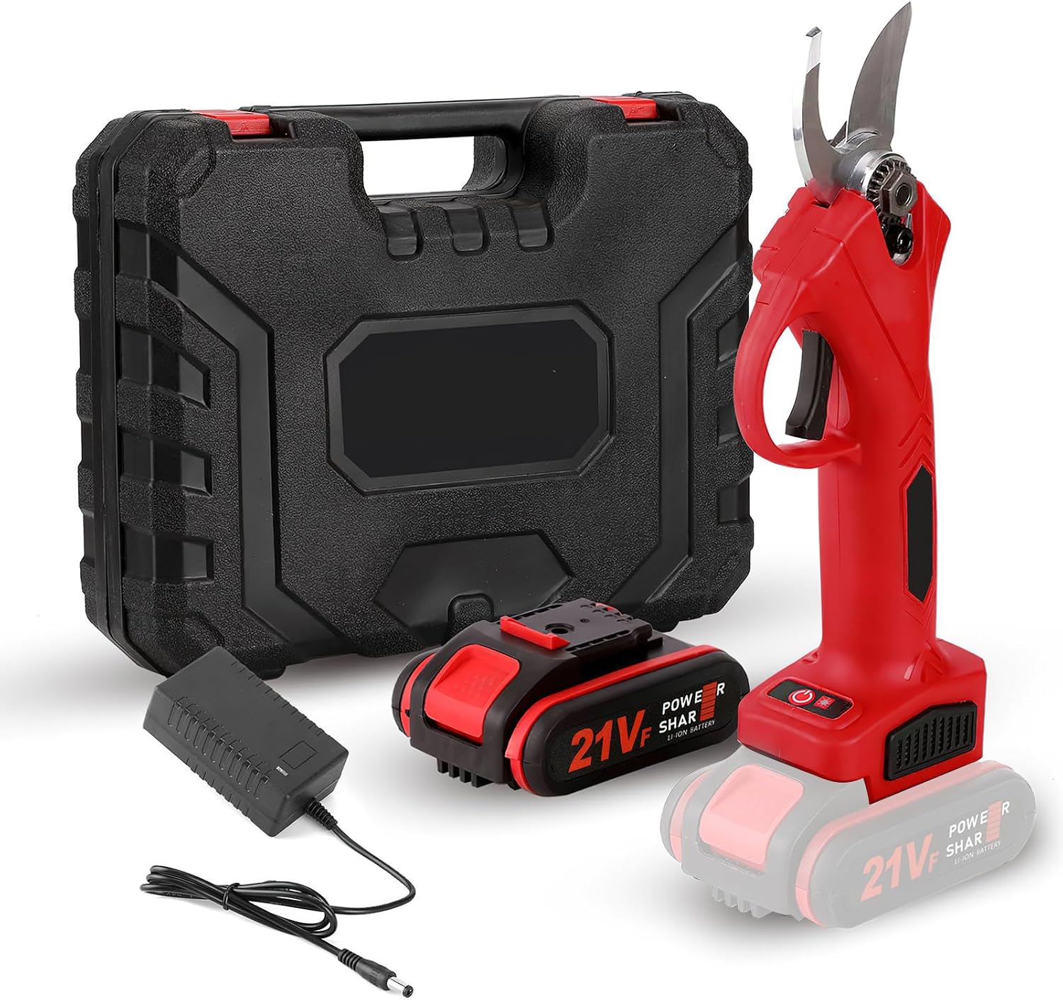 21V Secateur Electrique Sans Fil, 600w 40mm Secateur Electrique 6500 Mah, SéCateur éLectrique Avec Batteries, pour La Taille Le Jardinage Les Arbres Fruitiers Et Le Vignoble (2 batteries + 1 chargeur)