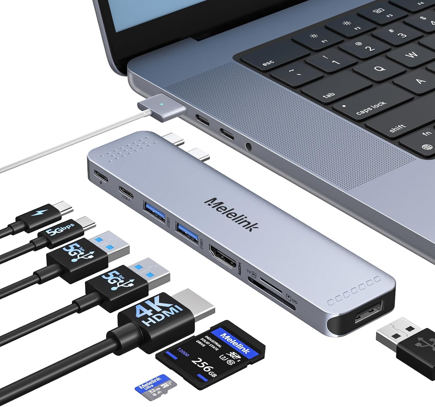 Adaptateur Mac HDMI, Hub USB C 8 en 2 Adaptateur pour MacBook Pro/Air avec HDMI 4K@60Hz Thunderbolt 3 100W 40Gbps, USB C 3.0, 2 USB 3.0, Lecture de Carte SD/TF Dock Macbook M5 M4 M3 M2 M1 2026-2018