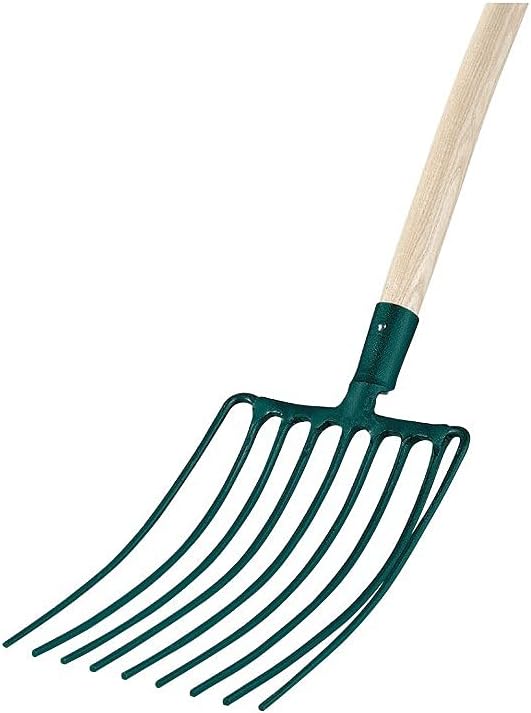 Leborgne, Fourche A Cailloux Douille 9 dents Manche Bois Certifié PEFC 100%, Emmanchement stable, Assemblé en France, Longueur total 166 cm, Largeur 28 cm, Acier forgé et trempé/Bois
