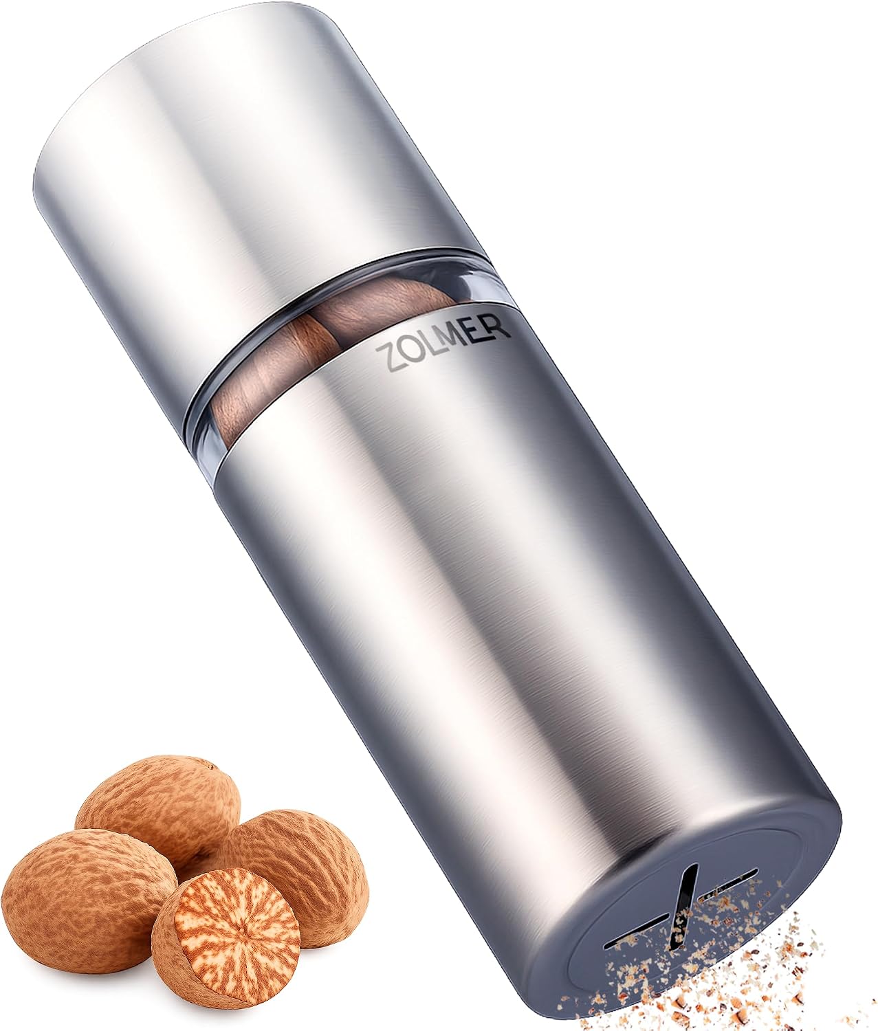 Moulin à Noix de Muscade avec Réservoir pour Poudre Fine - Argent