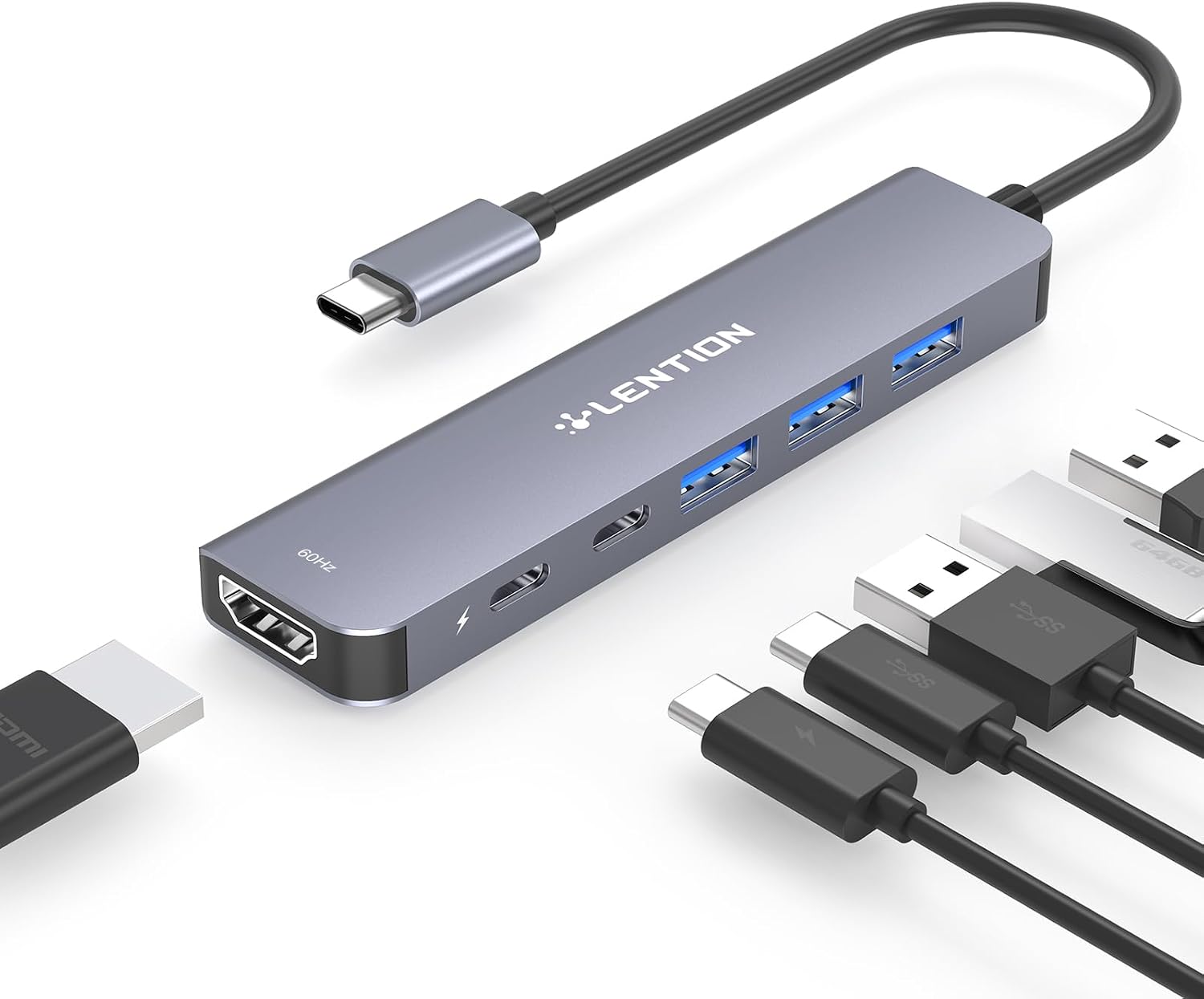 LENTION Hub USB C HDMI 4K@60Hz, PD 100W, 3 USB 3.0 Port de Données USB C