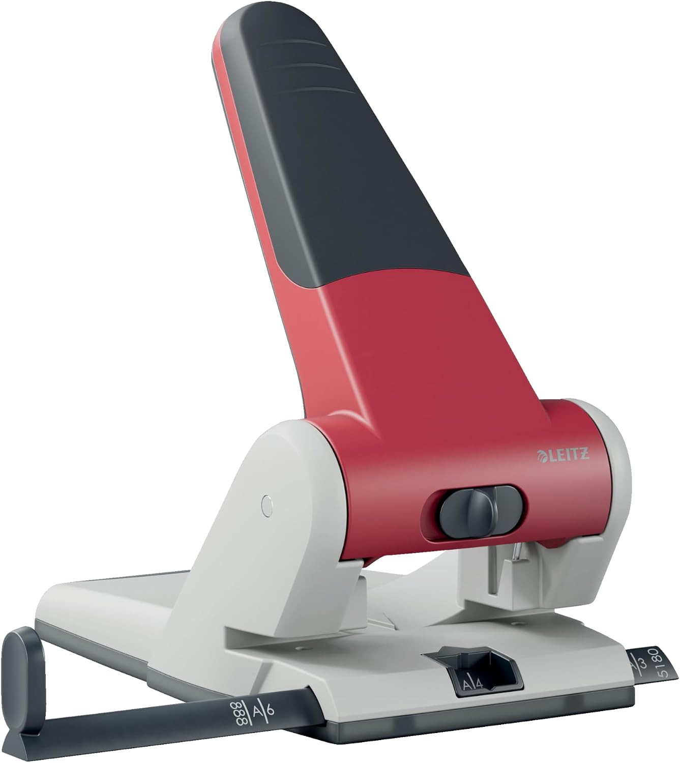 Leitz Perforatrice Gros Travaux & Sans Effort, Capacité 65 Feuilles, Rouge, Métal, Réglette de Guidage avec Repères, Heavy Duty, 51800025