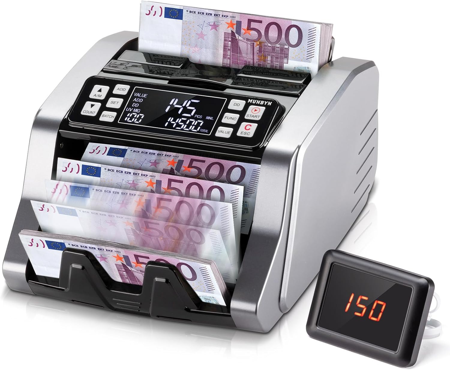 Compteuse de Billets Et Compteur de Billets Munbyn Imc20 | Machine Compte Billet Avec DéTection Uv/Mg/Ir/Mt, Comptage Par Valeur Pour Usd/Eur, Modes Add/Batch/Value