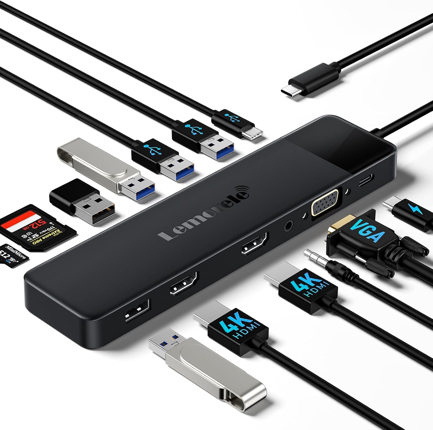 Lemorele Station d’accueil USB-C 13-en-1 pour MacBook, 2 HDMI + VGA