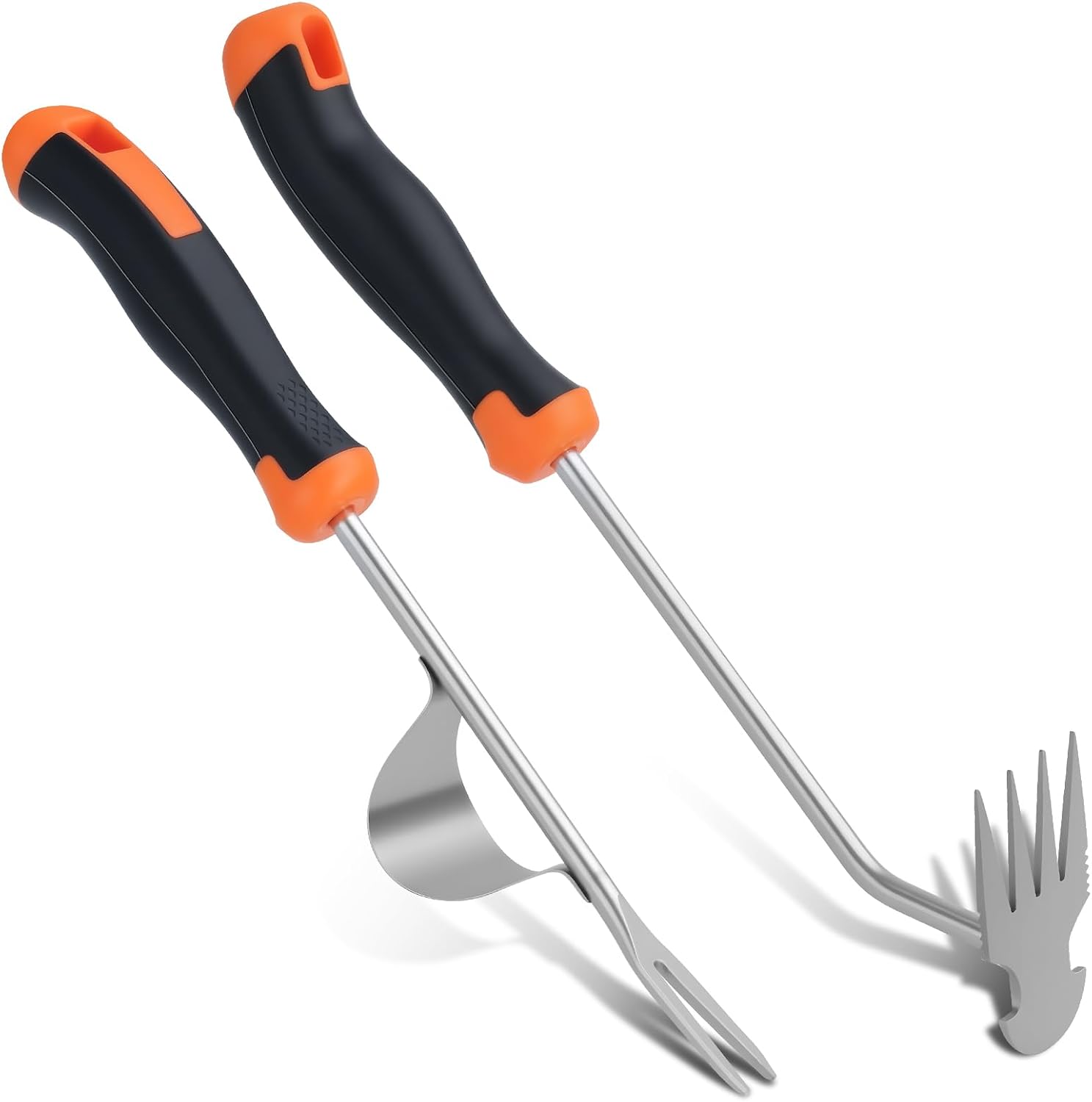 2 Pièces Désherbeur Manuel, Outil de Désherbage à 4 Dents en Acier Inoxydable, Sarcloir Griffe en V avec Manche Ergonomique Antidérapant pour Jardin, Terrasse, Désherbage, Aération du Sol et Binage