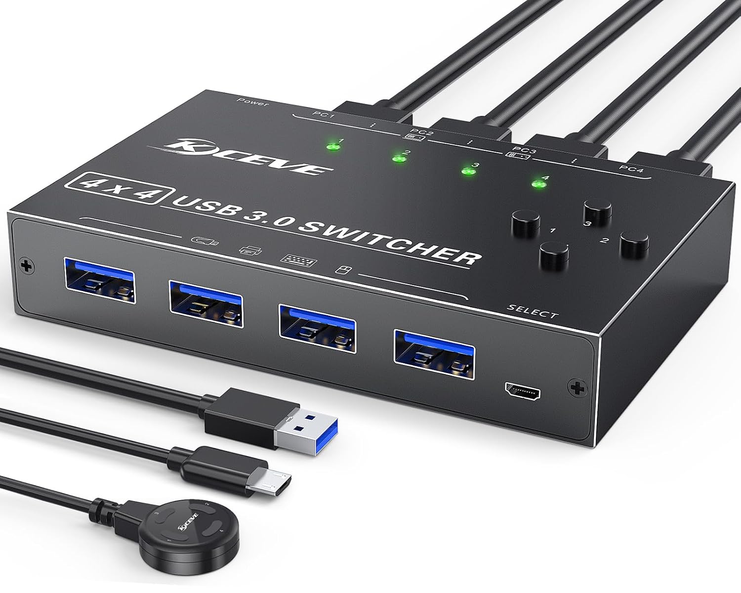 8 Ports HDMI Displayport KVM Switch 2 Moniteurs 8 PC 4K@60Hz Simulation EDID, Switch KVM 8 Entrées 2 Sorties avec 4 Ports USB 3.0,Audio,RS232,avec Télécommande Câblée,Adaptateur 12V et 8 Câbles USB