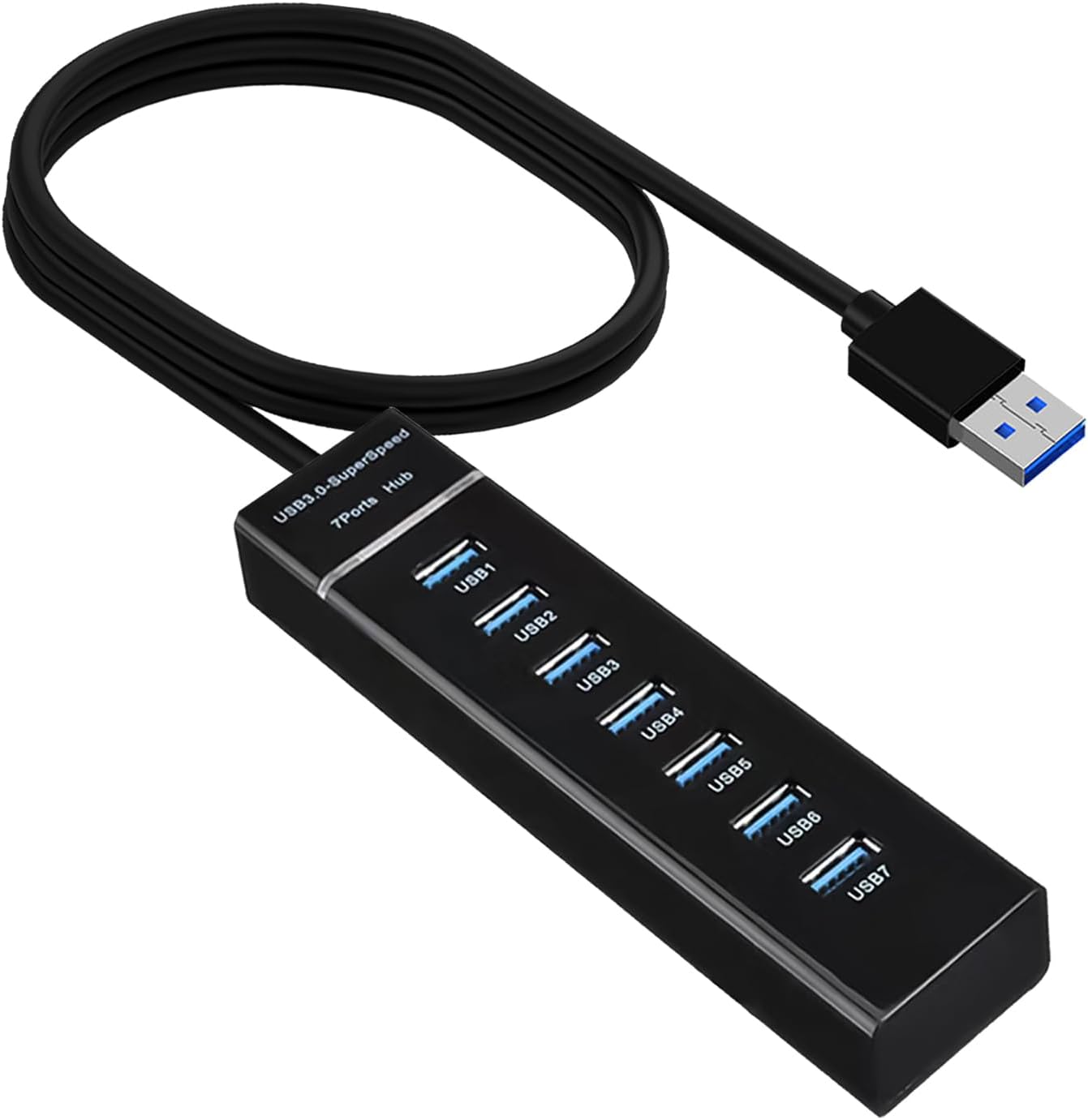 7 Port Hub USB 3.0 avec Câble 1,5 m, USB Adaptateur Multiport à Haute Vitesse 5Gbps avec Port d’Alimentation, Compatible MacBook/PS4/Xbox/Surface Pro/Disque Dur/Clavier/Souris/Clé USB-3.0/PC
