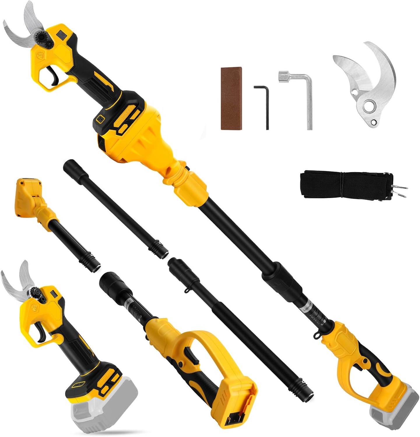 Sécateur électrique compatible avec Dewalt 20 V, sécateur sans fil avec perche d'extension jusqu'à 4,57 m, écran LCD, batterie de 30 mm pour jardin (sans batterie)