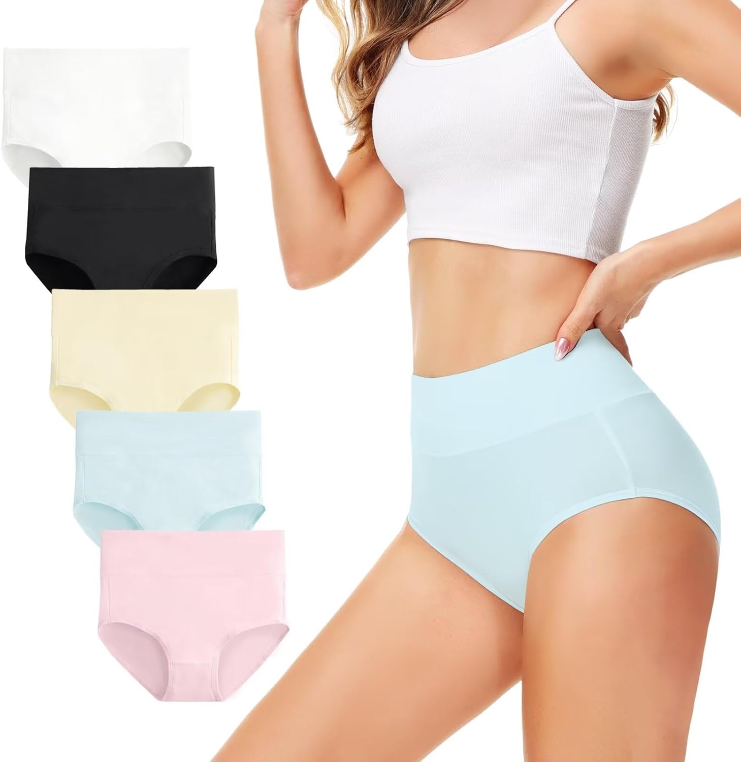 Culotte Femme Lot de 5 Coton Taille Haute Slips Elasticité Stretch