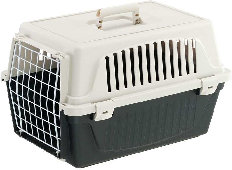 Ferplast Caisse de Transport Chat, Cage de Transport pour Chiens Petits et Chats jusqu'à 5 Kg, Porte en Fer Plastifié, Fentes d'Aération, 32,5 x 48 x h 29 cm, Boite Panier Transport ATLAS 10 EL, Noir