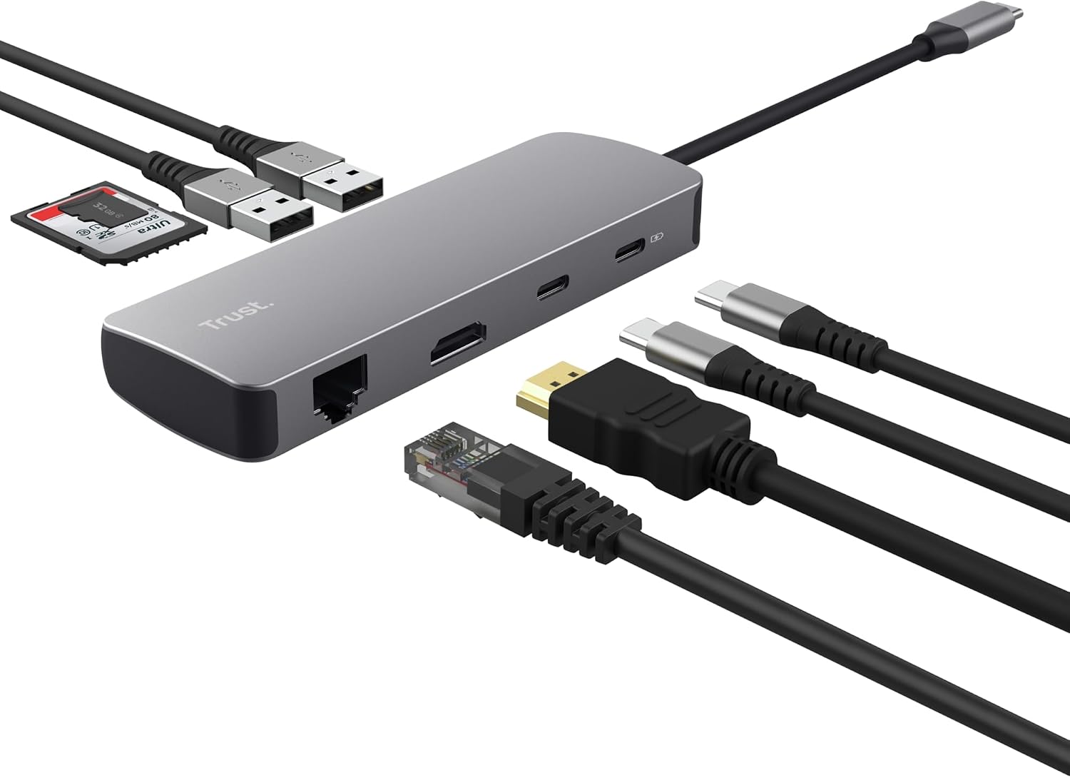 Trust Vylor Hub USB C 8-in-1 Adaptateur HDMI 4K@60Hz Gigabit Ethernet