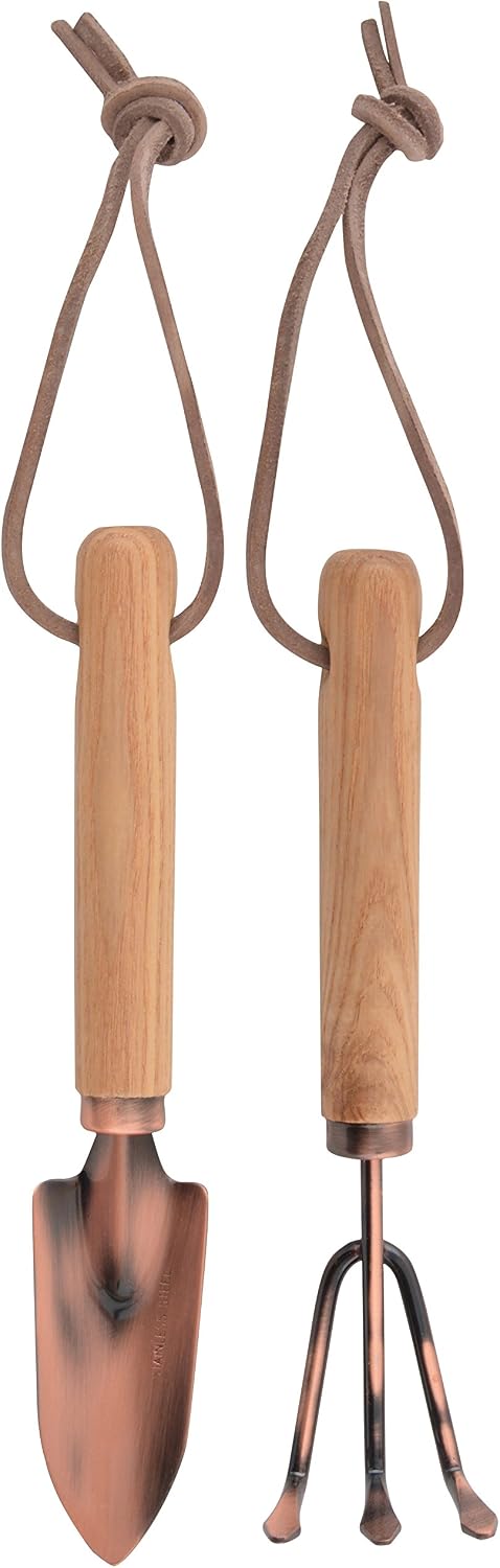 Esschert Design Râteau et râteau en cuivre avec Manche en Bois et œillet de Suspension