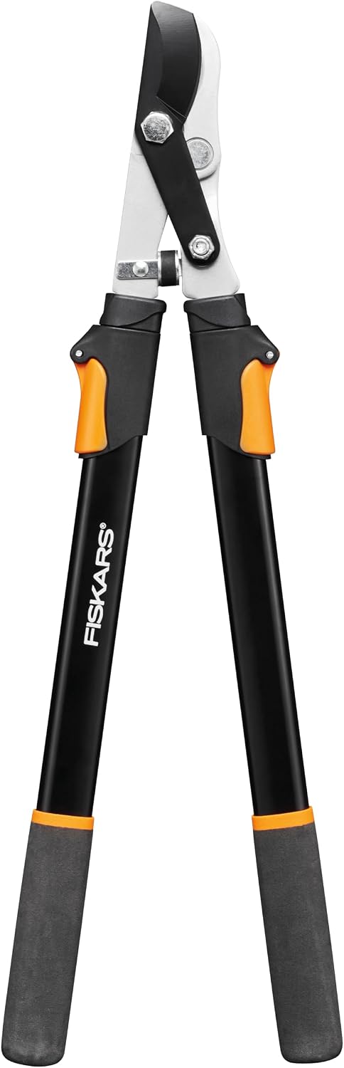 Fiskars Sécateur Elagueur Télescopique pour Bois Frais, Revêtement Anti-Adhérent, Acier de Précision Trempé, Longueur de la Poignée : 63 à 83 cm, Noir/Orange, L13, 1027528
