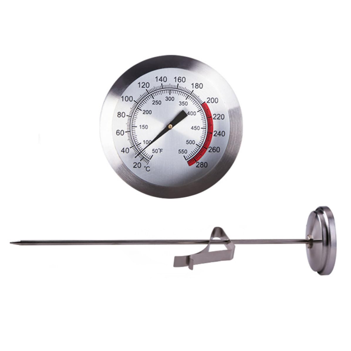 Thermomètre Cuisine 23cm en Acier Inoxydable, Double Échelle
