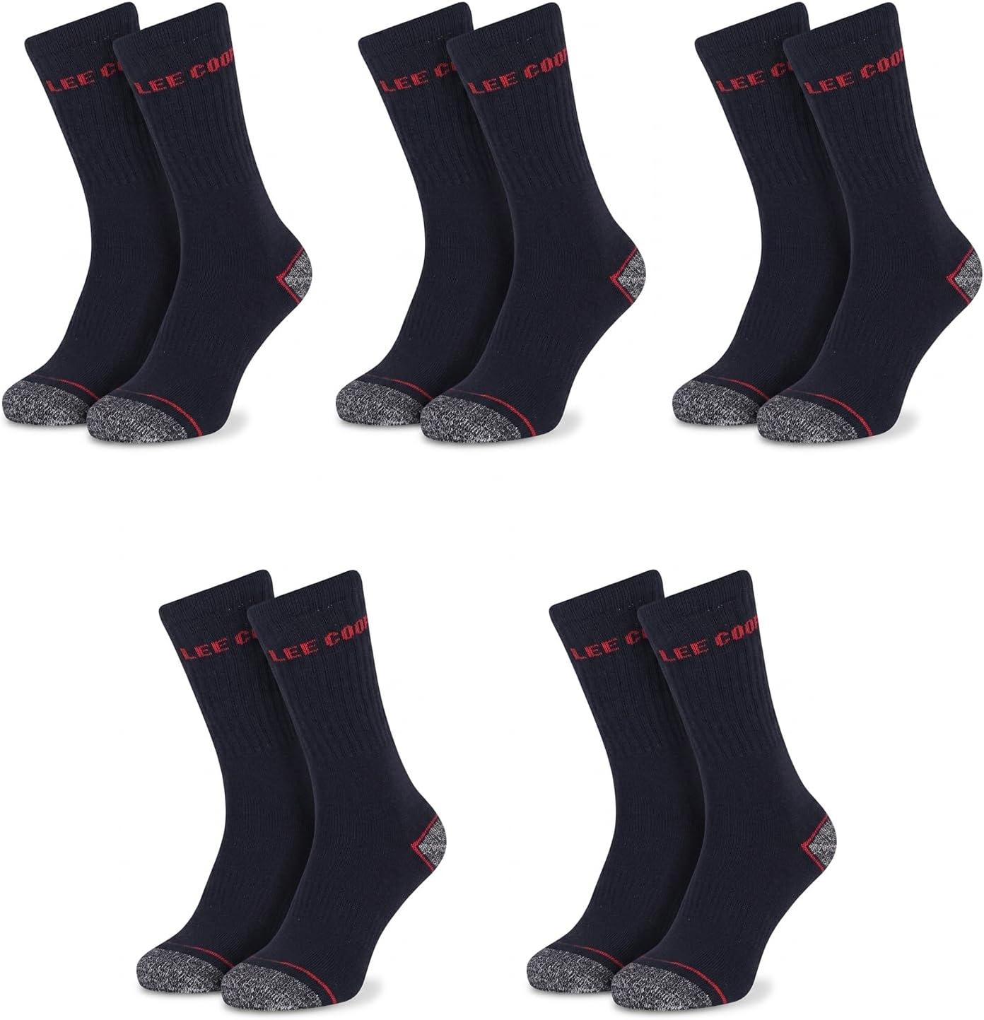 Lee Cooper LCSCK603 Chaussettes de travail pour hommes, noir/rouge, paquet de 5