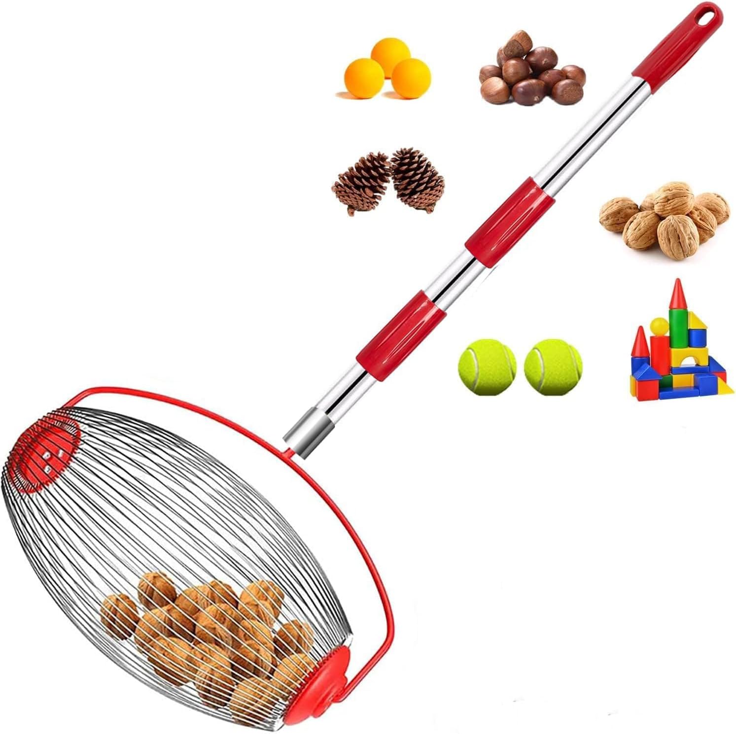 LEJIEYIN Grand Collecteur de Noix Réglable et Léger pour L'extérieur, Rouleau Ramasse Noix Acier Inoxydable Outils de Jardinage pour Fruits Ferme Famille