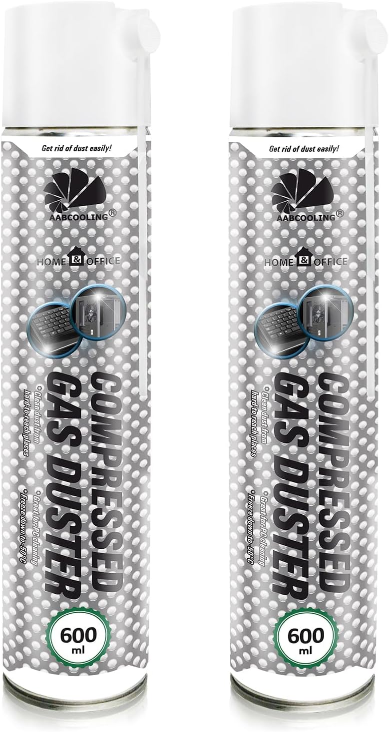 AABCOOLING Home&Office Compressed Gas Duster 2x600ml – Spray Nettoyage Bureau, Nettoyage Bureau, PC, Laptop, Imprimante, Clavier, Écran, Dépoussiérant Haute Performance, Aérosol Sec, K2