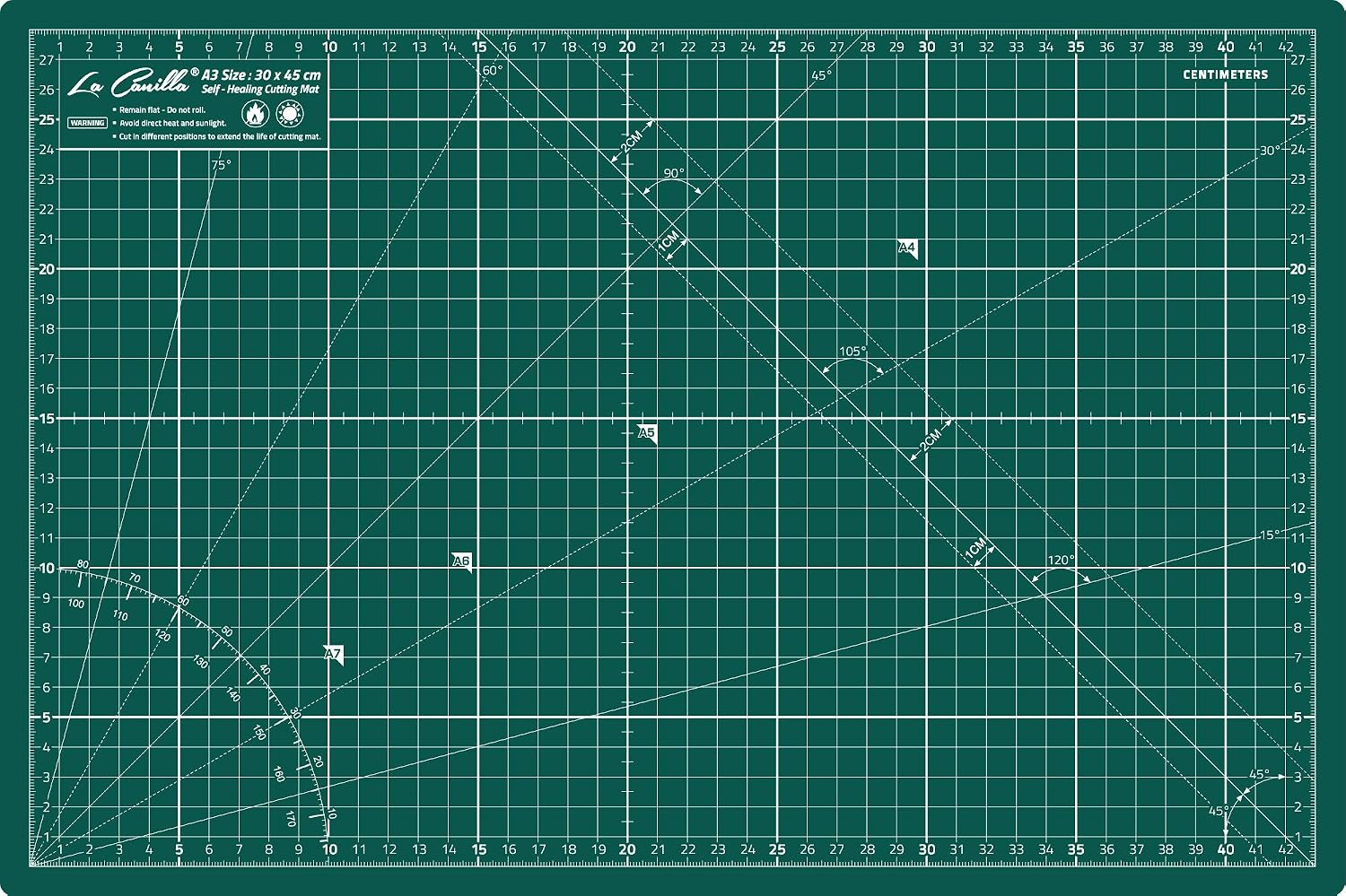 La Canilla Tapis de Découpe Auto-Cicatrisant A3 (45 x 30 cm - 18x12") Self-Healing Cutting Mat Planche Coupe pour Couture Patchwork Modelisme Cutter | Marqué en Centimètres et en Pouces