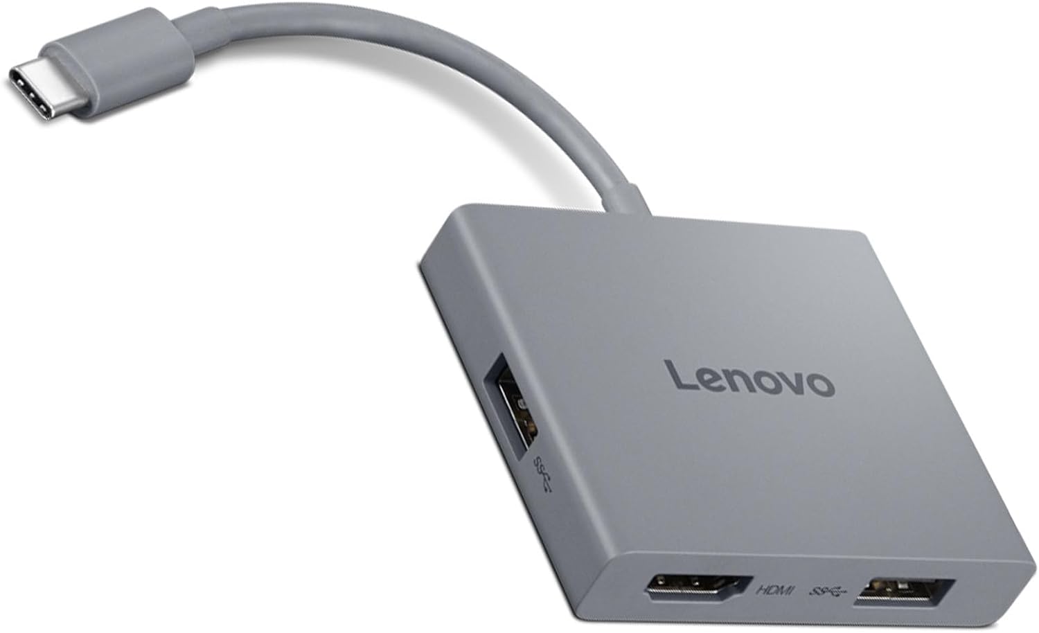 Lenovo Lenovo Hub de Voyage USB-C 4 en 1 avec câble intégré, 1 HDMI 4K @ 60 Hz, 2 Ports USB-A 3.2, 1 Combo de 3,5 mm, Portable, Compact, Haute Vitesse pour Ordinateurs Portables PC - Gris