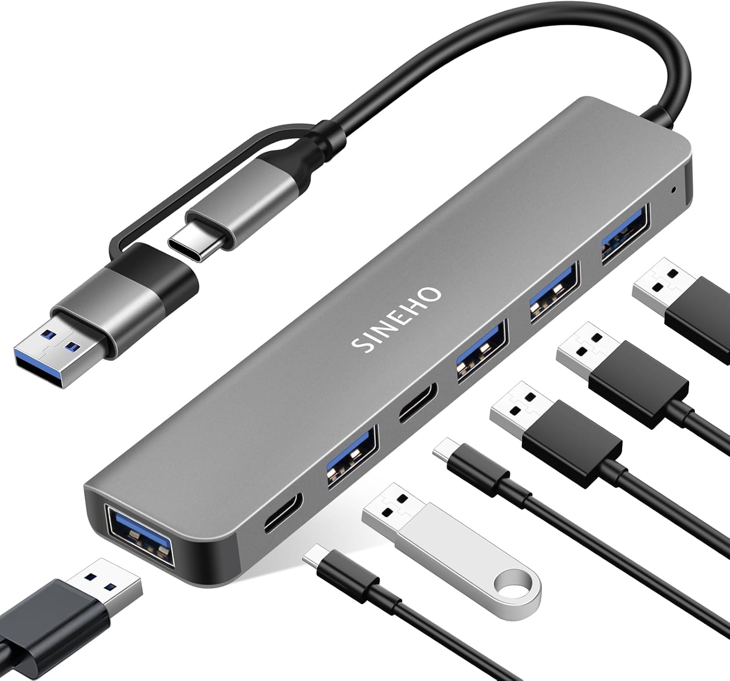 Hub USB 7-en-1 à Double connectique USB-C/USB-A