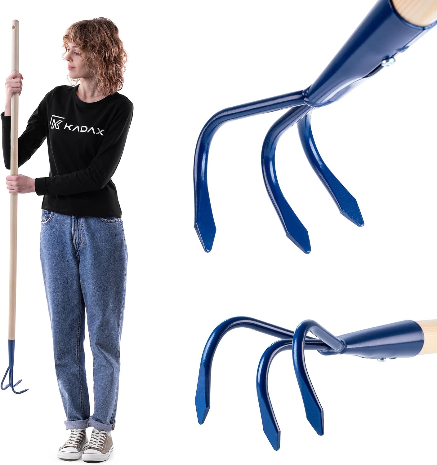 KADAX cultivateur Manuel en métal, cultivateur avec Long Manche en Bois, cultivateur Robuste, Griffe de Jardin, houe de Jardin pour ameublir Le Sol (3 Dents)