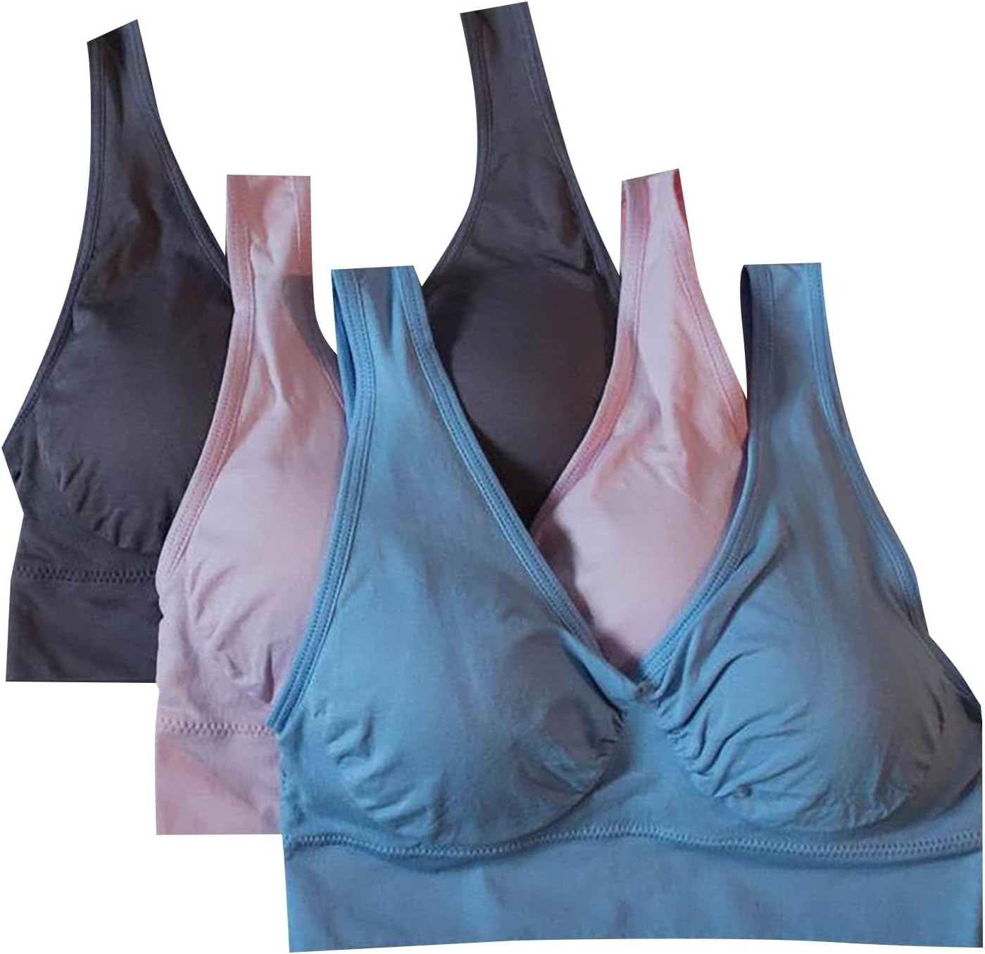 Momolaa Lot de 3 Soutiens-Gorge de Sport sans Fil pour Femmes, Couleur Unie, sans Couture, Soutien-Gorge de Sport Actif, Gilet, sous-vêtements de Base de Sport Soutien Gorge dim sans Armature