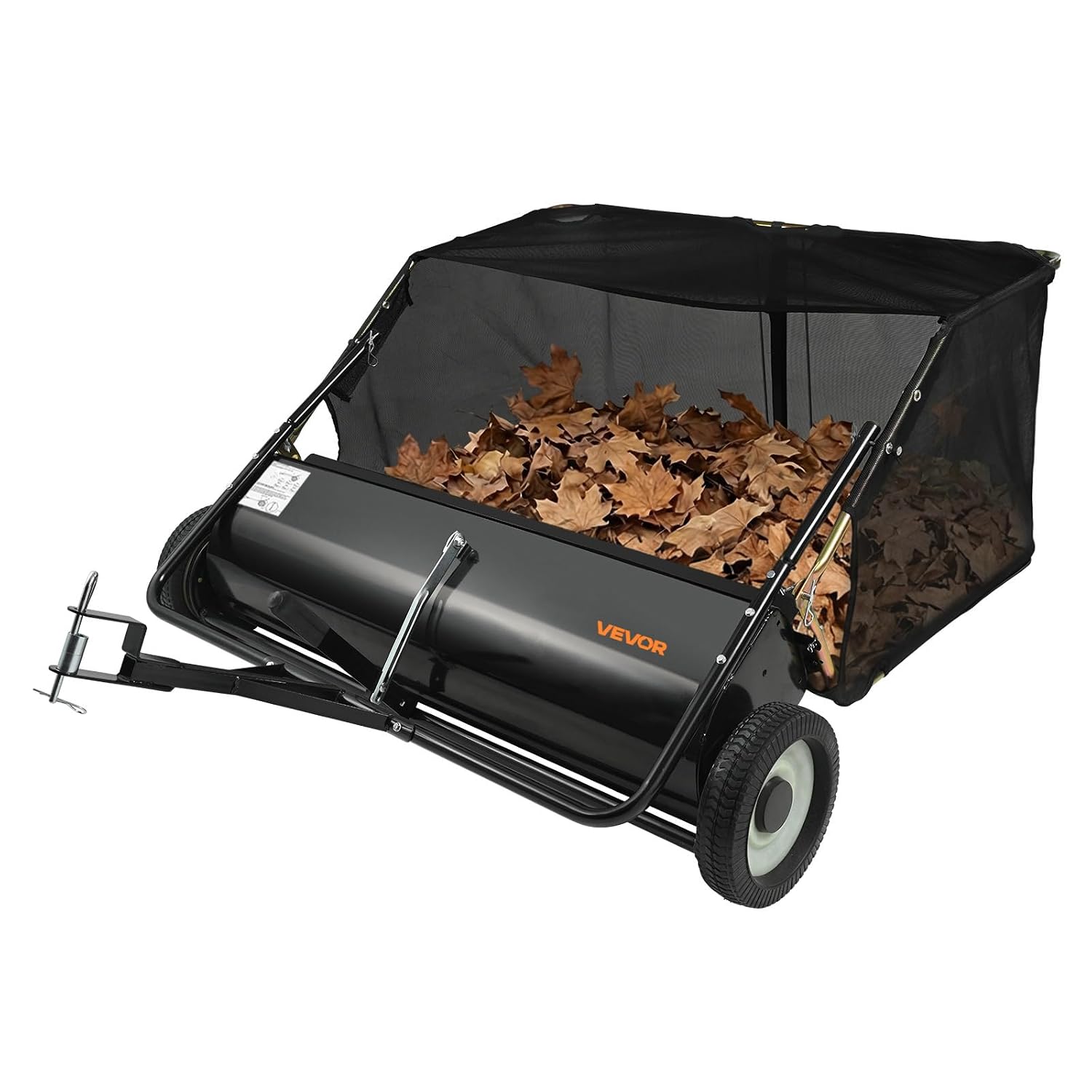 Balayeuse tractée VEVOR, 111 cm, ramasseuse de Feuilles et d'herbe Grande capacité de 7,3 m³, Robuste et réglable en Hauteur pour Jardin, pelouse et Ferme.