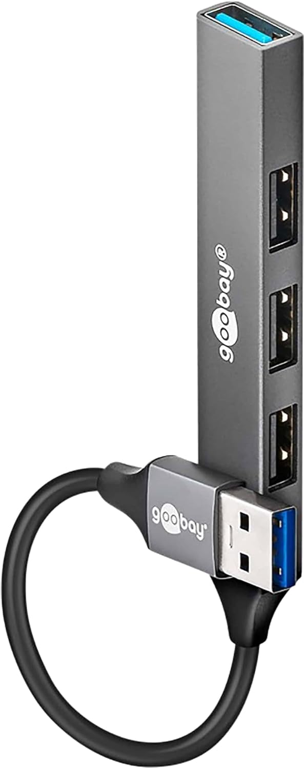 goobay 5-Port USB 3.2 Slim Hub/Multiconnecteur, Splitter, Hub/Adaptateur C Slim vers 3X A et 2X C Multiport Hub 3.0/5 Gbit Splitter / 74460