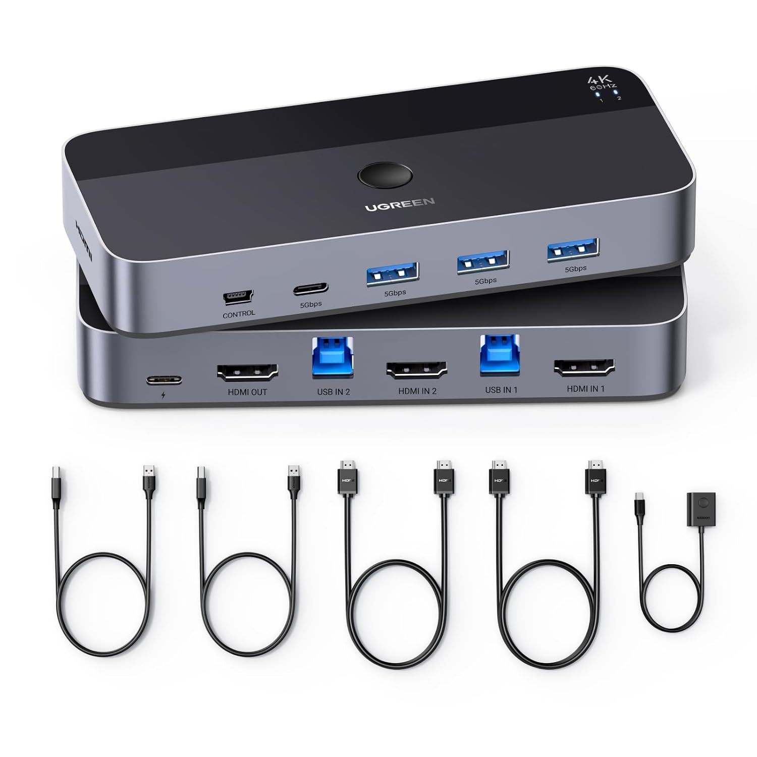 UGREEN Switch HDMI KVM 4K 60Hz 2 Entrées 1 Sortie avec USB 3.0 Ports 3A1C