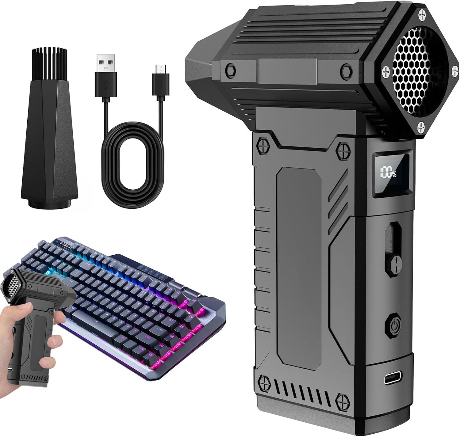 Mini balai à air comprimé, 200 000 tr/min avec écran LED, mini balai à air réglable à 8 vitesses, dépoussiéreur électrique pour clavier, PC, voiture et maison, remplacement de bombe d'air comprimé