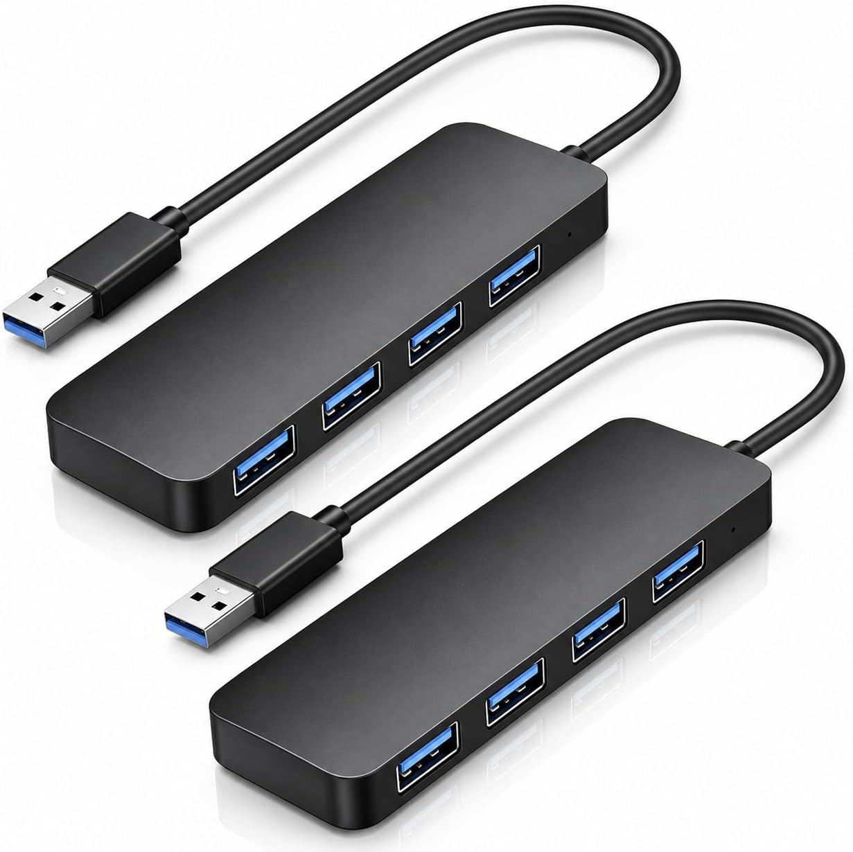 2PCS Hub USB 3.0, Multiprise USB, Adaptateur à 4 Ports avec Transfert Rapide 5Gbps, Répartiteur Compact pour PC Portable, Ordinateur de Bureau, Clavier, Souris et Disque Dur, Extension Noire