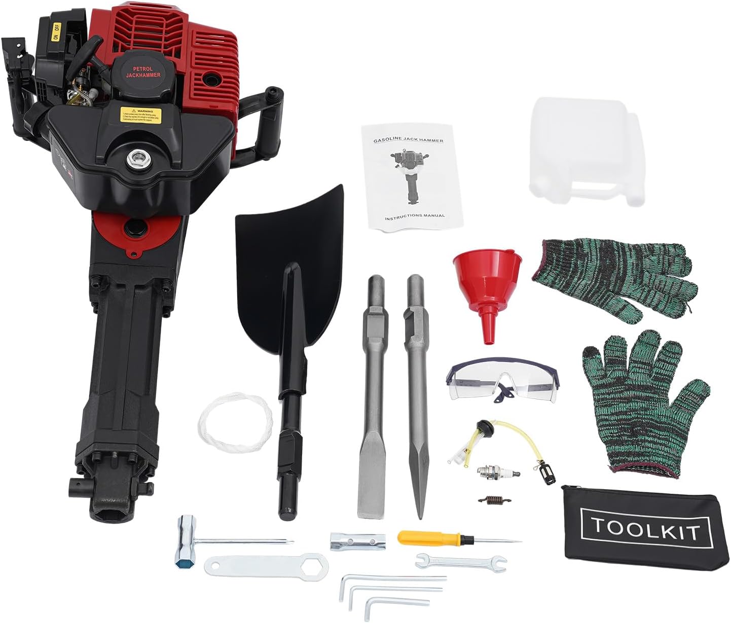 Pelleteuse portable pour arbres de jardin, 52 cc, 2 temps, à essence, multifonction, avec 3 embouts (pelle, hache, hachette plate)