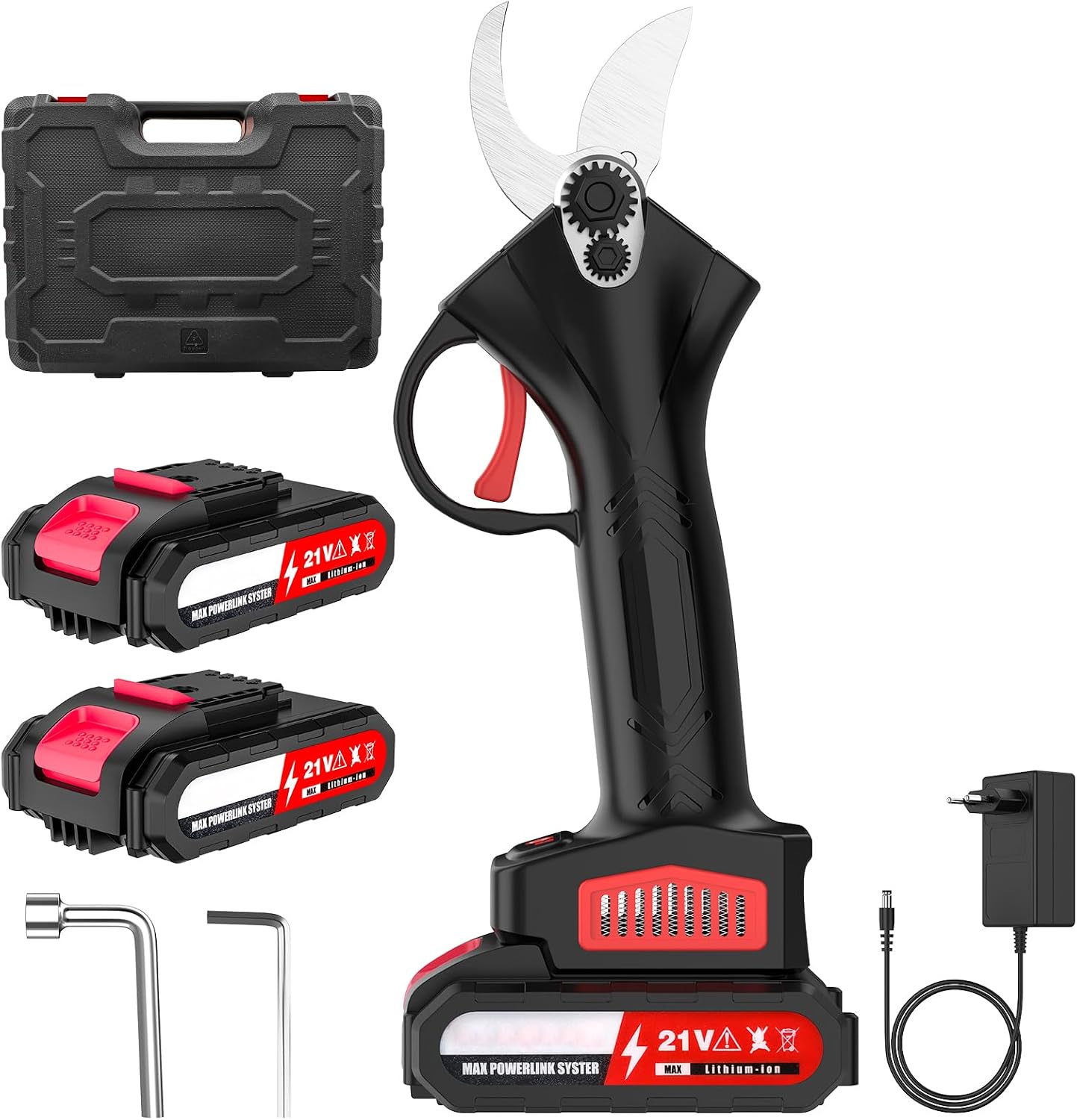 Sécateur Électrique sans Fil, Sécateur électrique 25mm avec 2 Batterie de 21V 1300mAh, Portable Sécateur à Batterie pour la Taille, le Jardinage, les Arbres Fruitiers et Vignoble