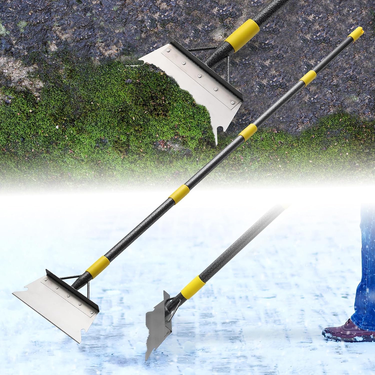 Pelle de nettoyage avec manche de 165 cm, outil de désherbage, pelle de jardin plate multifonctionnelle, pour désherber, gratter et enlever la glace