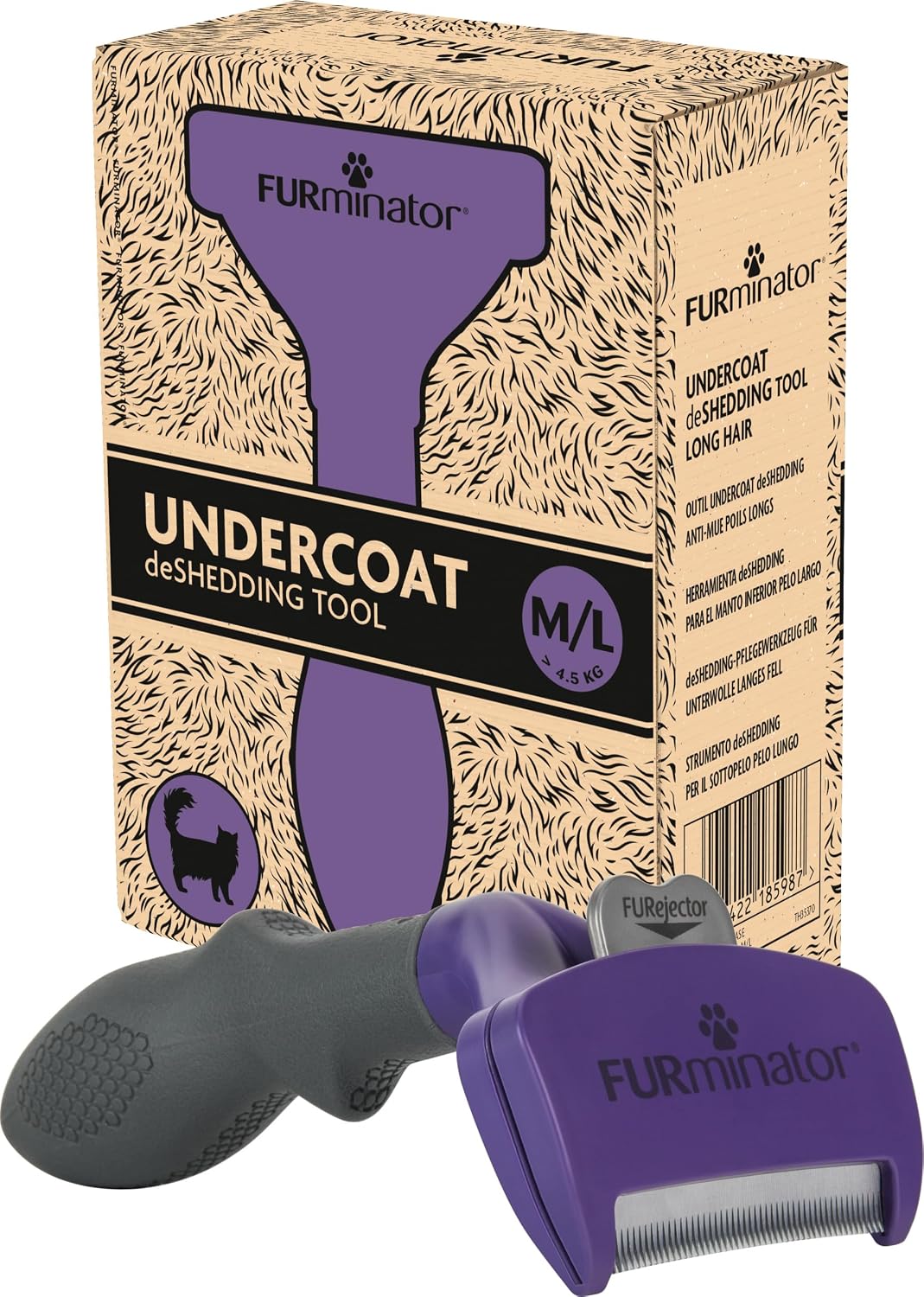 FURMINATOR Outil de Toilettage pour Chat à Poils Longs de Moyenne à Grande Taille – Brosse Anti-mue M/L à Manche Ergonomique - Elimine 90% des Poils Morts - Nettoyage en 1 clic - Emballage Recyclable