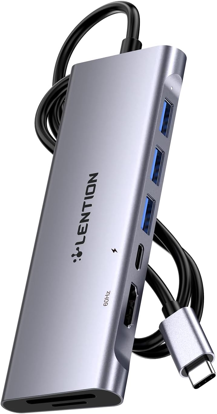 LENTION Hub USB C Long Fil 1M avec HDMI 4K@60Hz, 3 USB 3.0 5Gbps, PD 100W