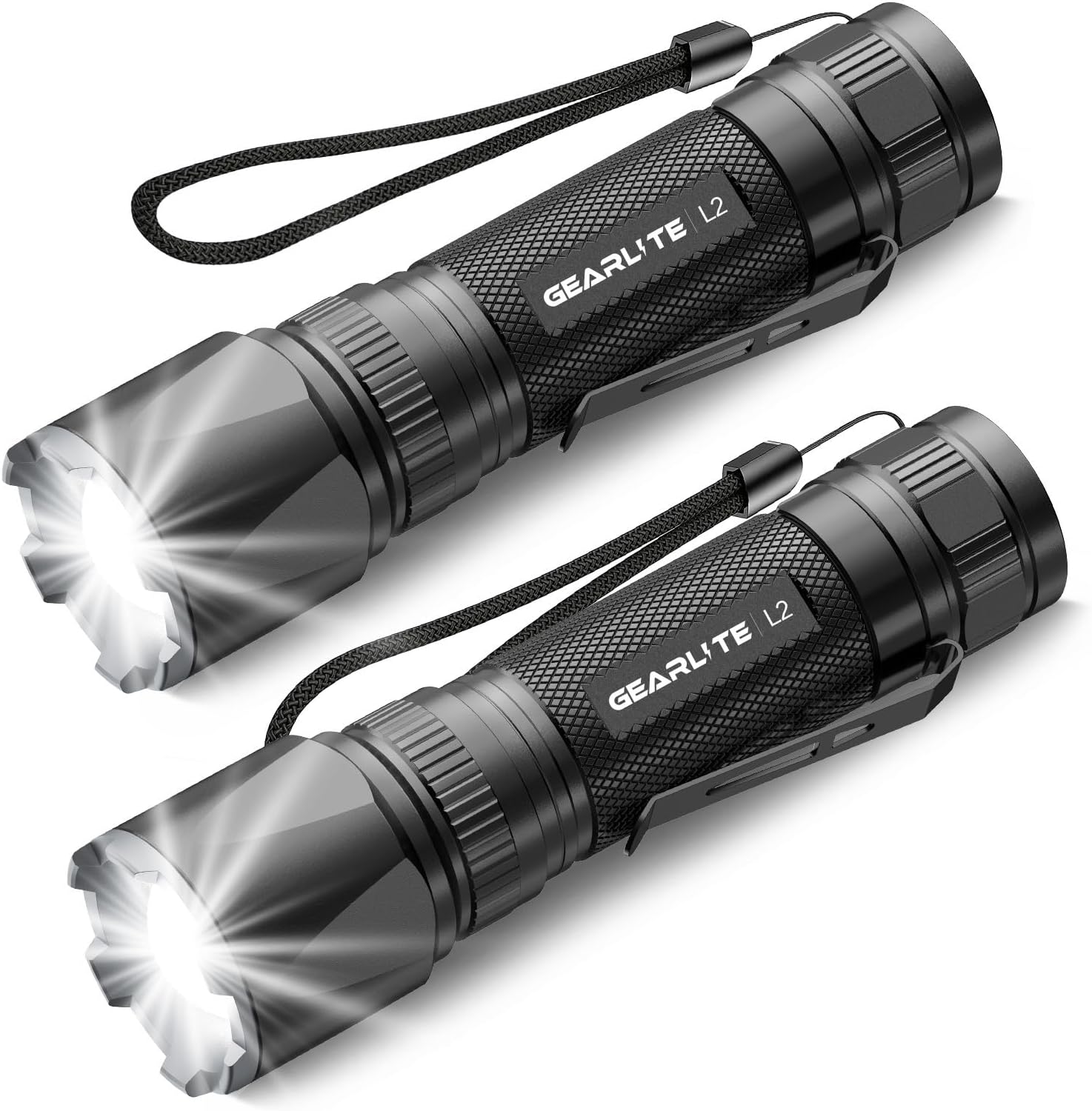 GEARLITE Lampe Torche Rechargeable, 3000LM Mini Lampe de Poche Tactique LED Ultra Puissante Rechargeable Zoomable avec 3 Modes D'éclairage, IP65 Étanche Longue Portée LED Flashlight pour Camping