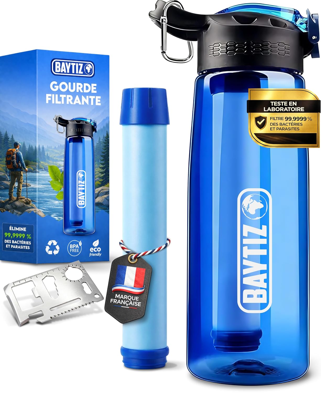 BAYTIZ® Gourde Filtrante Eau Non Potable - Bouteille Filtre Eau Randonnée