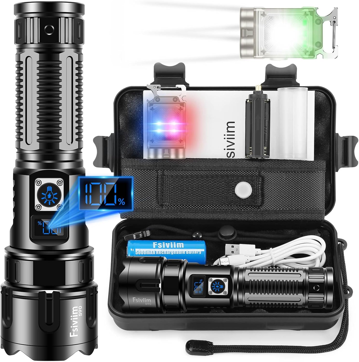 Lampe Torche LED Ultra Puissante, 1000,000 Lumens Lampe Torche rechargeable, lampe torche tactique, longue portée, 5 Modes D'éclairage, Zoomable, Pour Camping