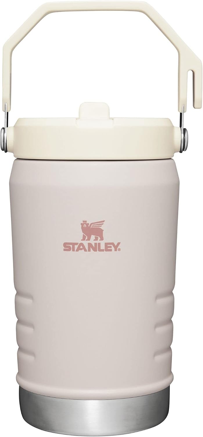 STANLEY IceFlow 2.0 – Gobelet avec paille à rabat avec poignée de 887,5 g – Couvercle à visser et paille rabattable – Bouteille d'eau étanche – Acier inoxydable – Sans BPA – Craie