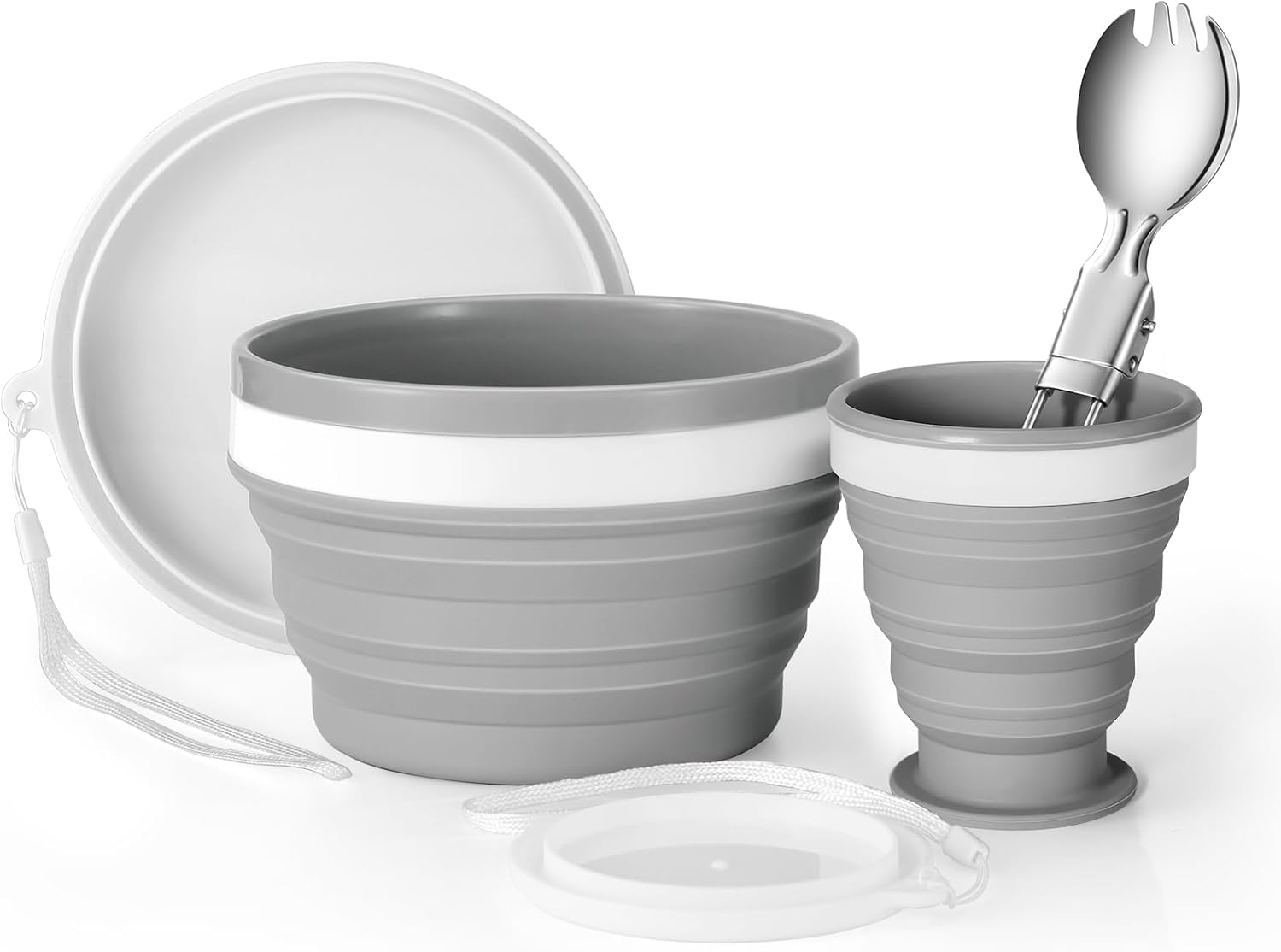 Odoland Kit Vaisselle de Camping Pliable Bol Tasse Silicone Couverts Inox