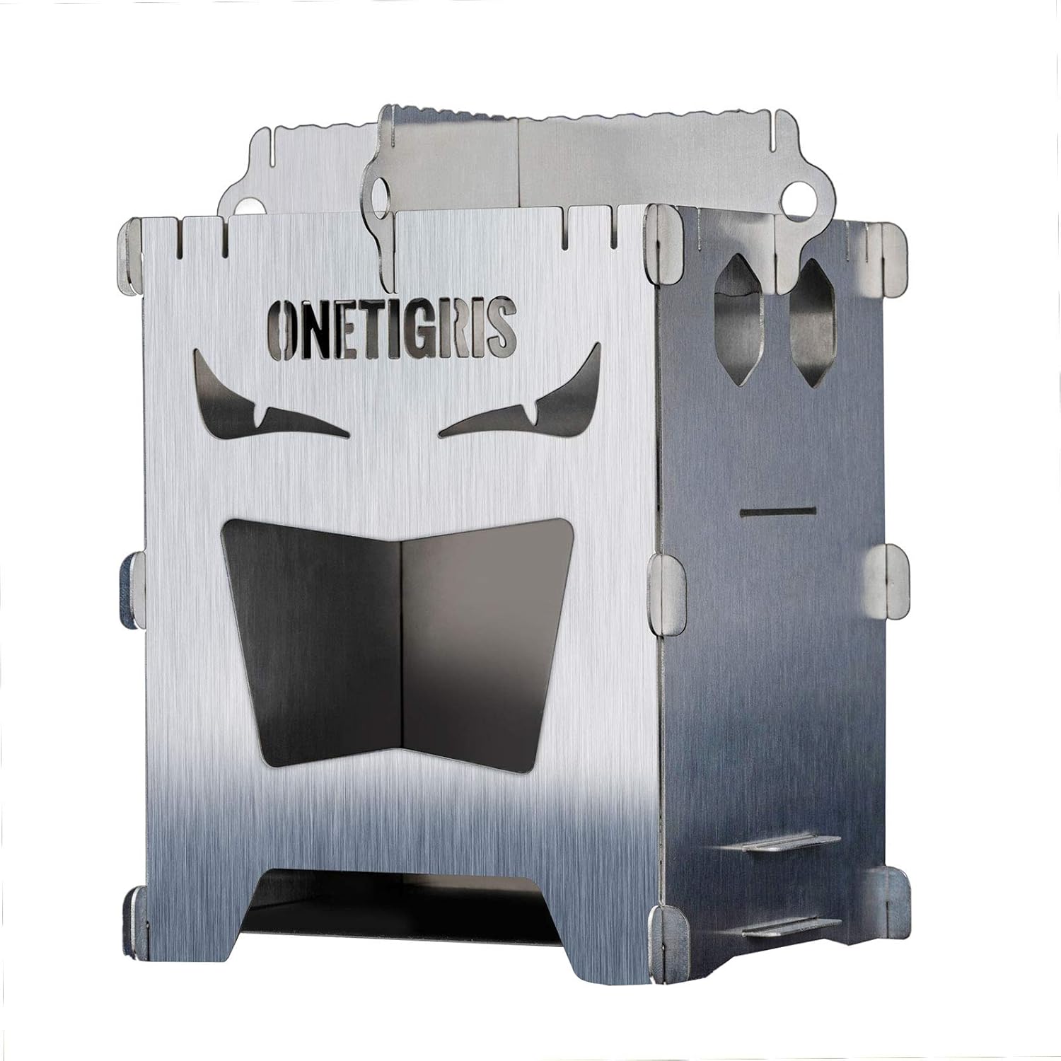 OneTigris Rocuboid Poêle à bois portable en acier inoxydable/titane pour camping, réchaud alcool Bushbox pour randonnée, bushkraft trekking extérieur léger et pliable avec sac de rangement