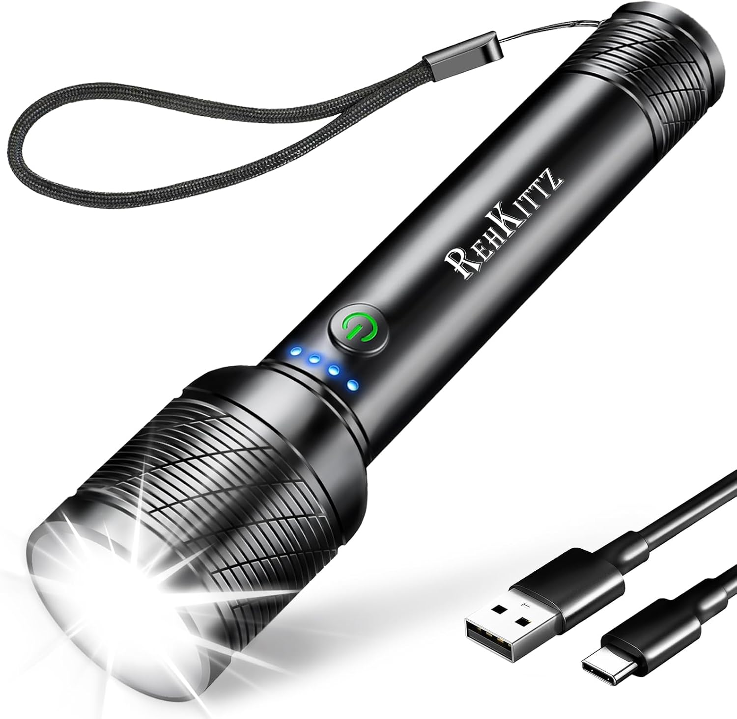 REHKITTZ Lampe Torche LED Rechargeable, 2200 Lumens, Ultra Puissante