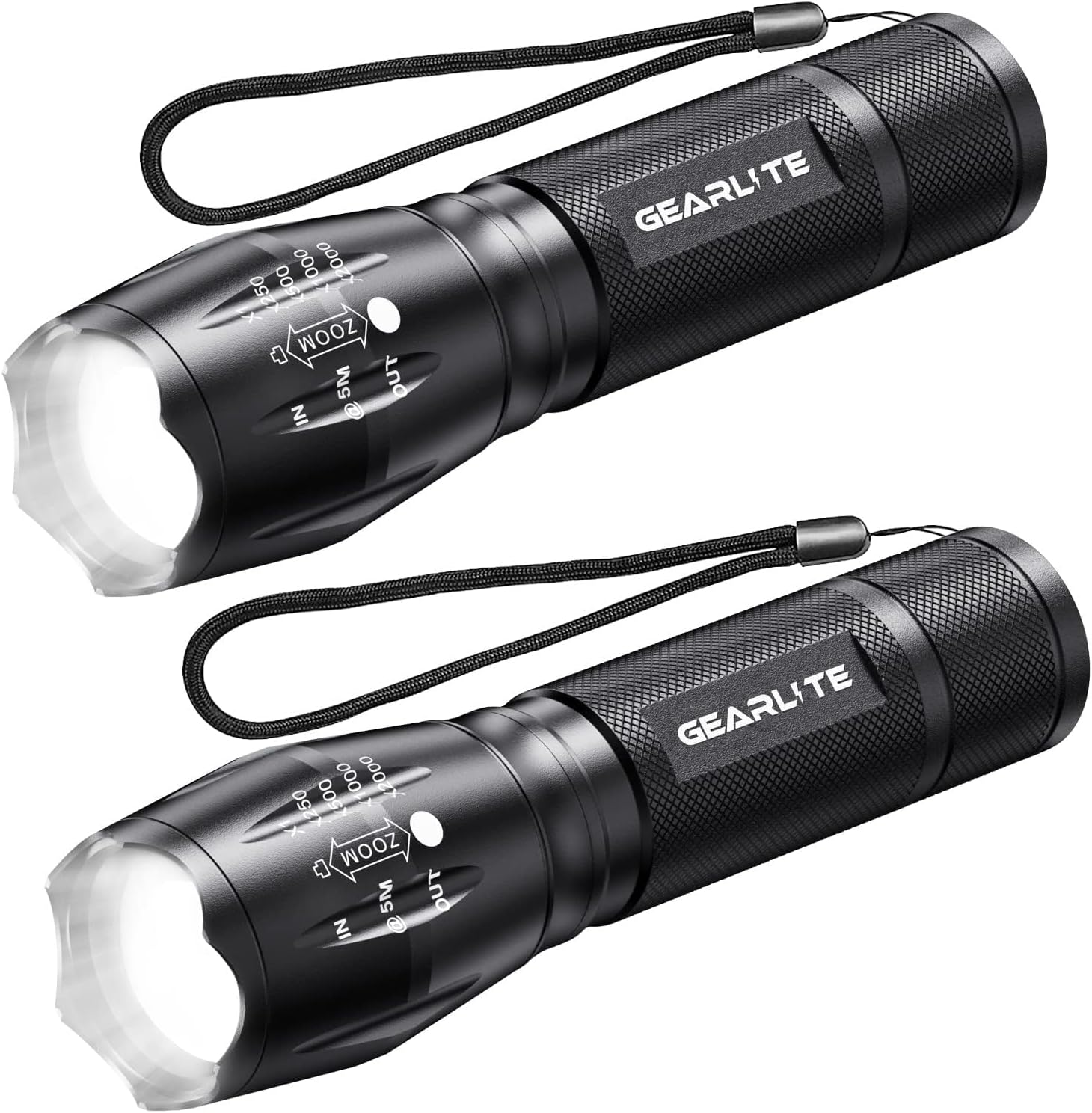 GEARLITE Lampe Torche LED Ultra Puissante 2 Pièces, 2000 Lumens Mini Lampe de Poche Enfant avec 5 Modes, IPX6 Étanche IncassableLampe Torche Tactique Zoomable pour Camping Pêche Randonée Urgences