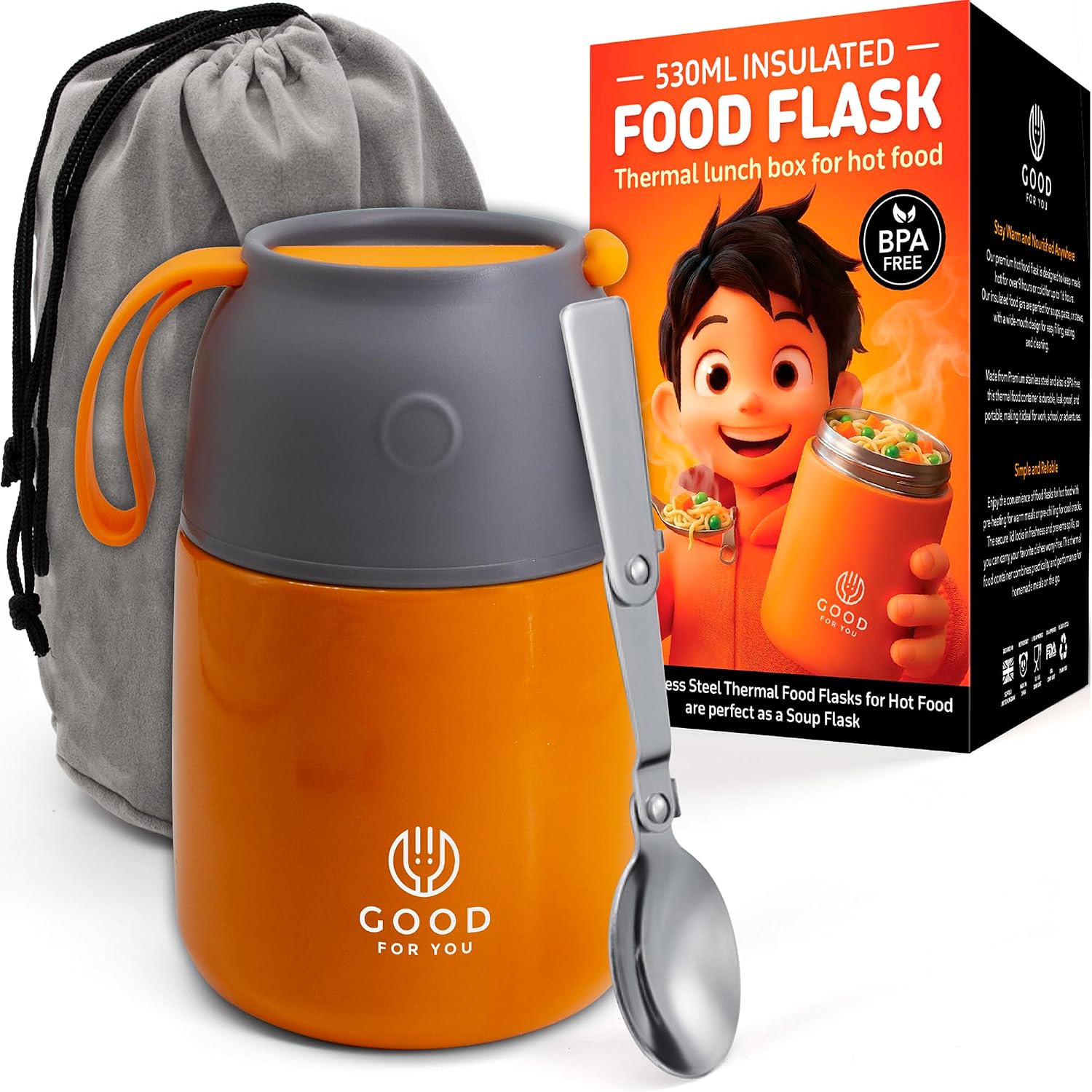 GOOD FOR YOU - Bouteille isotherme pour aliments chauds, récipients à soupe, idéal comme boîte à déjeuner isotherme, flasque à soupe ou boîte à déjeuner - Bouteille isotherme en acier inoxydable -