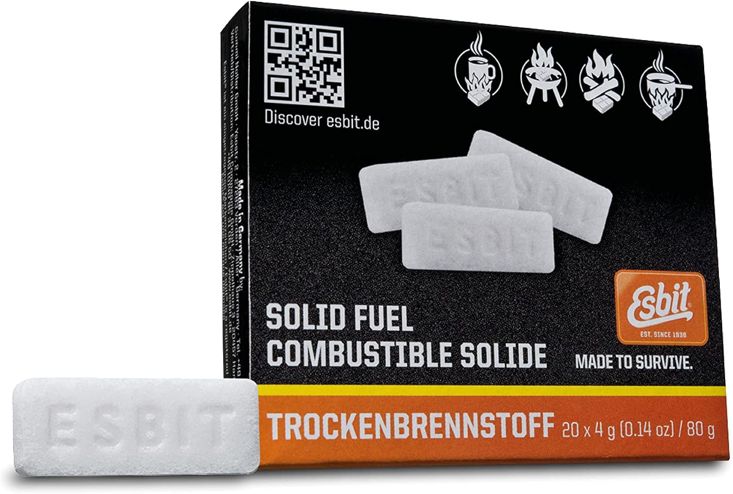 Esbit 8309125 Lot de 20 tablettes d'alcool à brûler Blanc 4 g