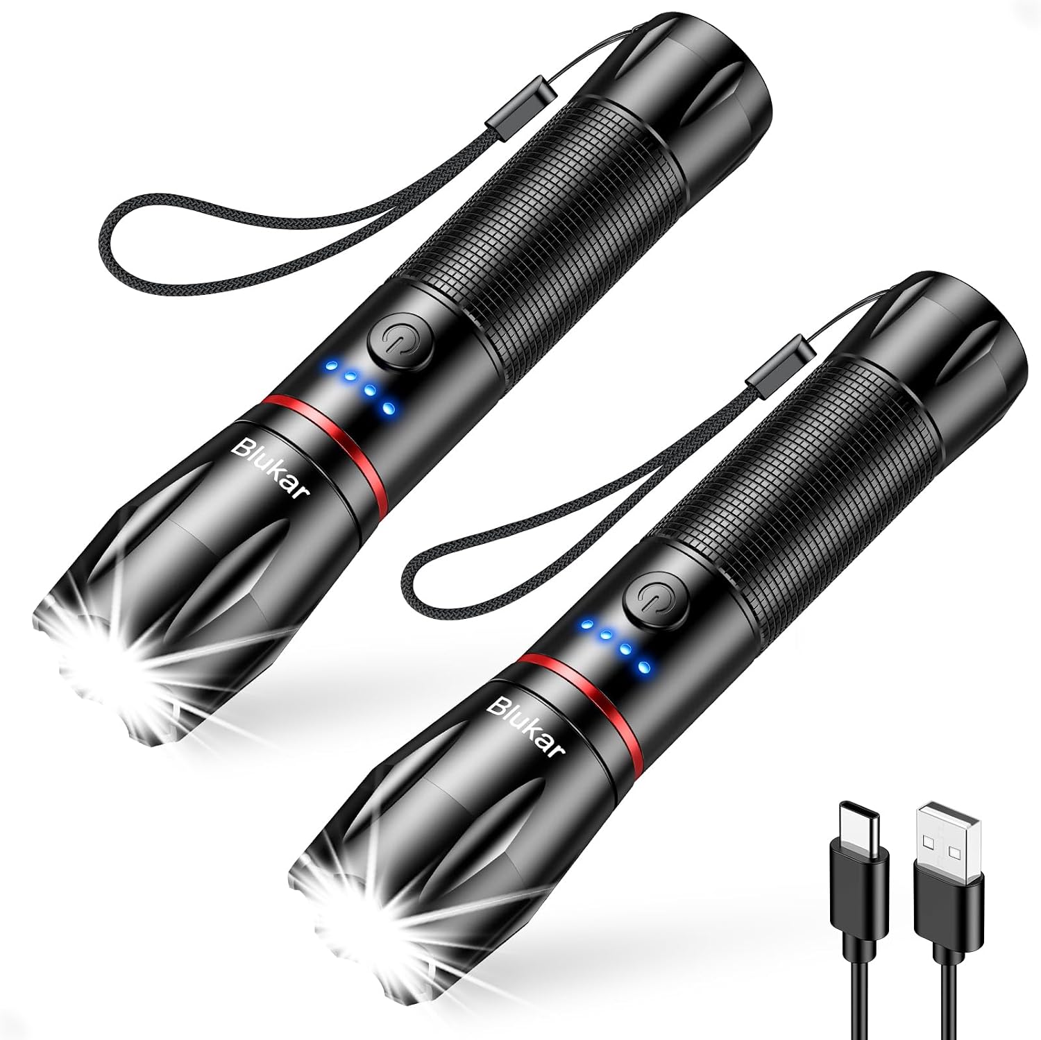 Blukar Lampe Torche LED Rechargeable, 2000L Lampe de Poche Ultra Puissante