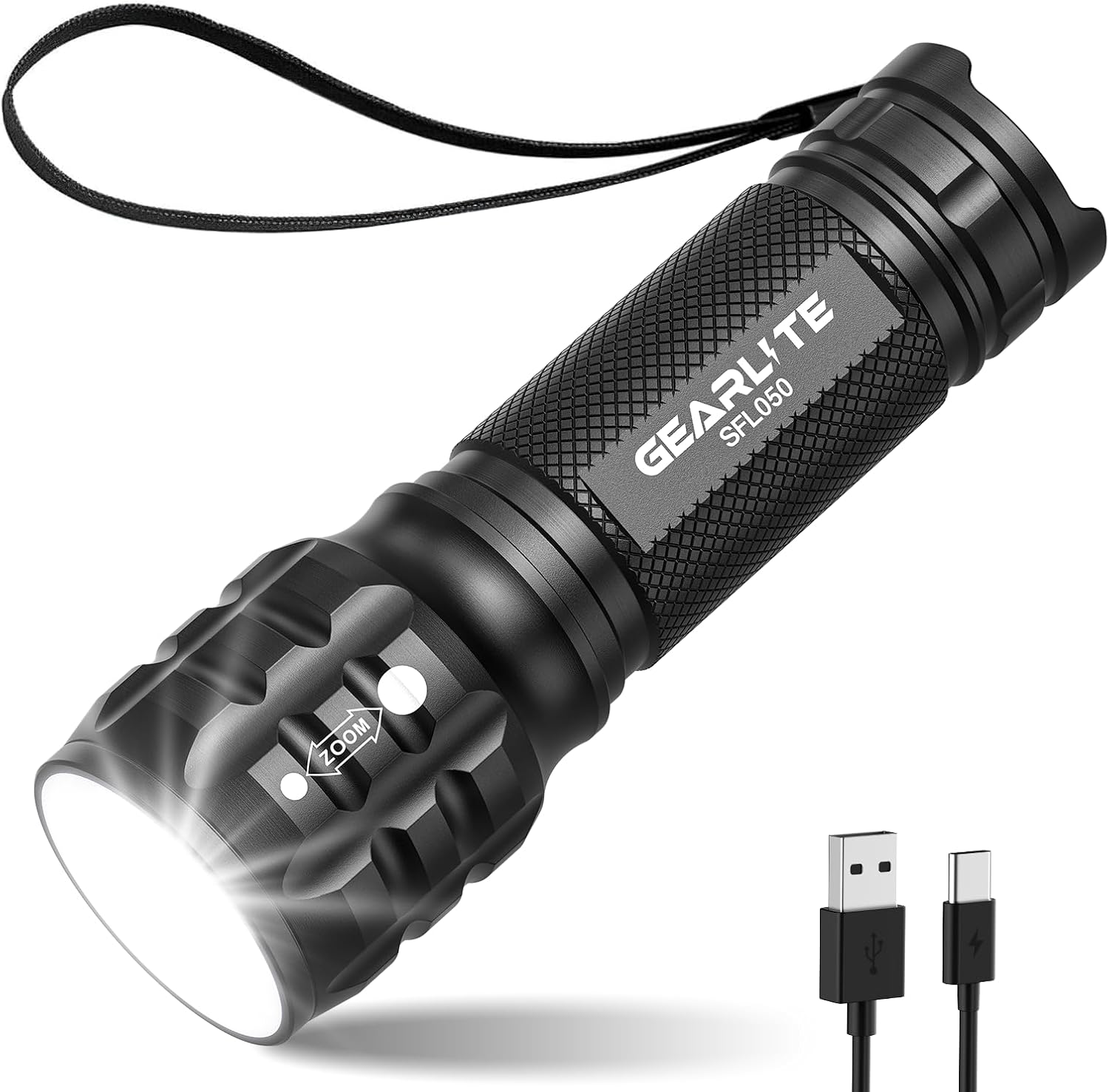GEARLITE Lampe torche rechargeable, 2000 lm, super lumineuse, mise au point réglable, étanche, petite lampe de poche avec 3 modes d'éclairage, lampe de poche LED pour promener le chien, urgence