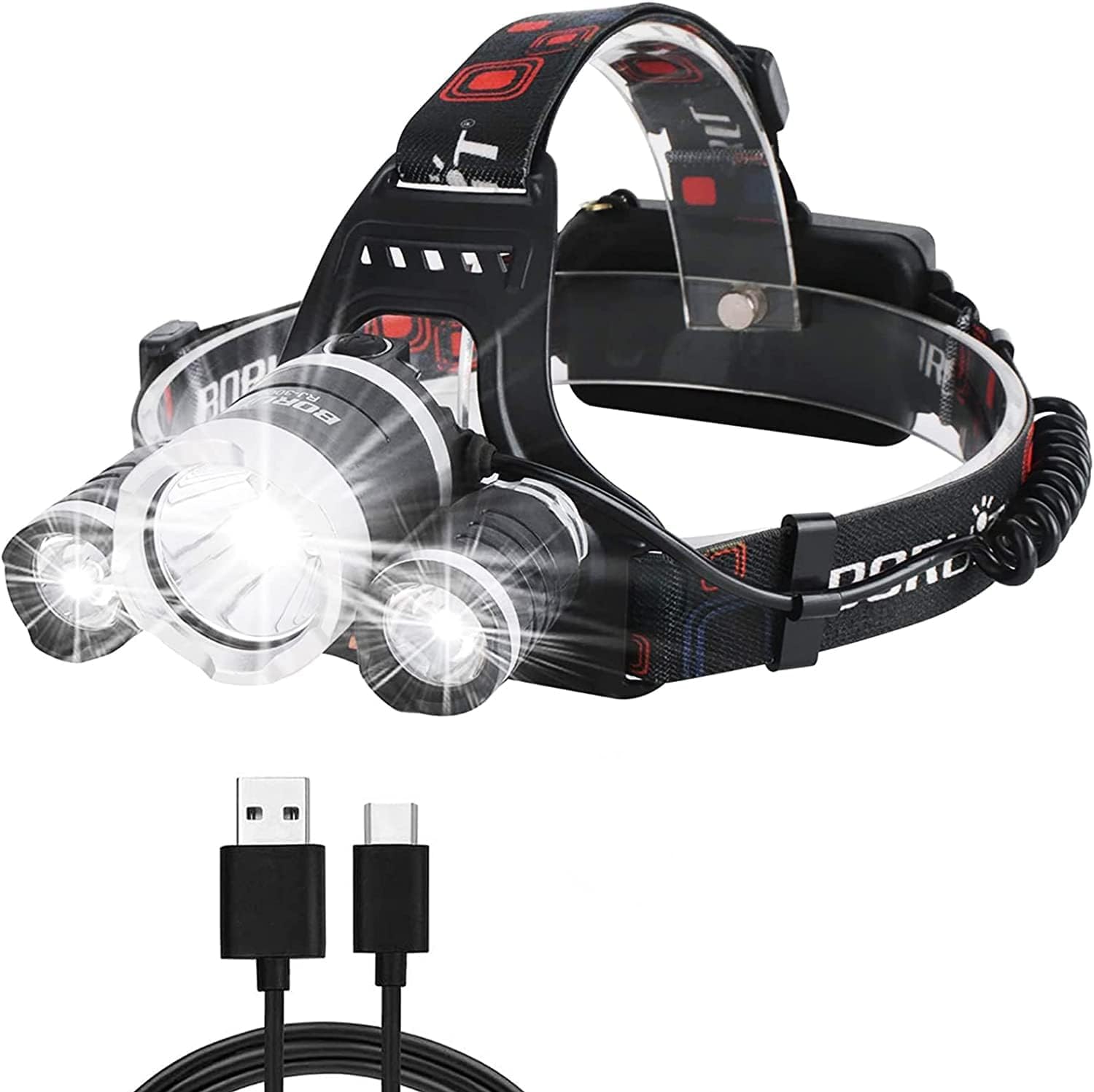 BORUIT Lampe Frontale LED Super Bright Lampes Frontales Rouge et Blanche 3 Piles AAA Lnclus 4 Modes Lampe Torche Pour Lecture Adulte Camping Cyclisme Courir Randonnée Pêche Phare Gear