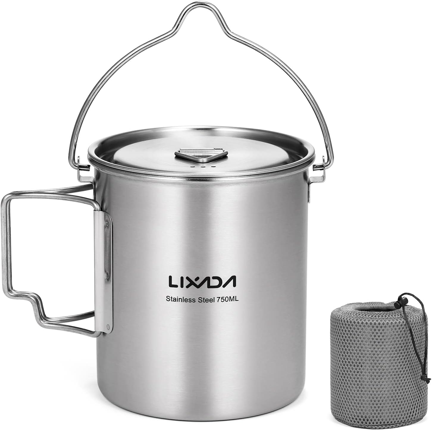 Lixada Tasse Camping Pot Ultralight Portable Cafetière à Piston Acier Inoxydable avec Couvercle et Poignée Pliable pour Camping en Plein Air Randonnée Pédestre